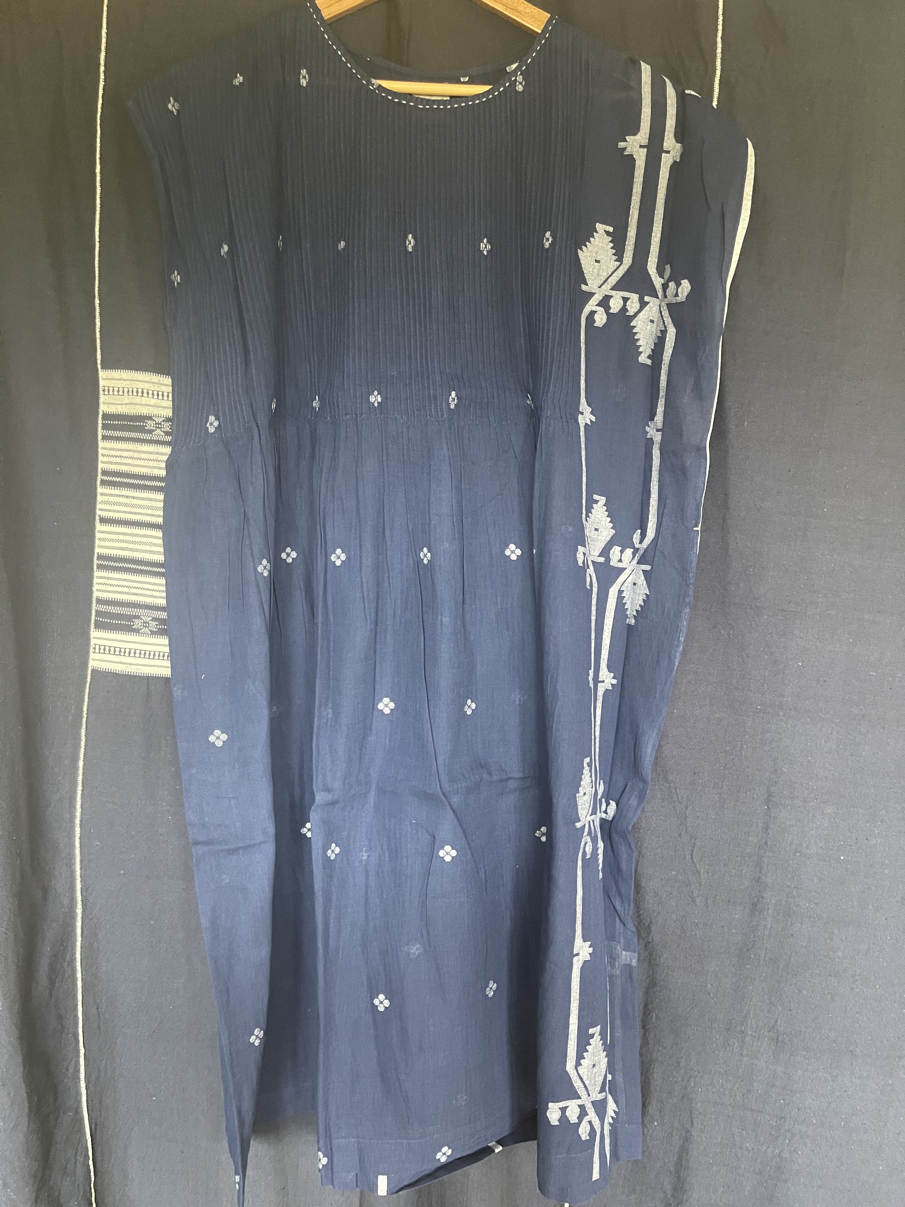 GANGA JAMDANI DRESS - PINTUCK INDIGO