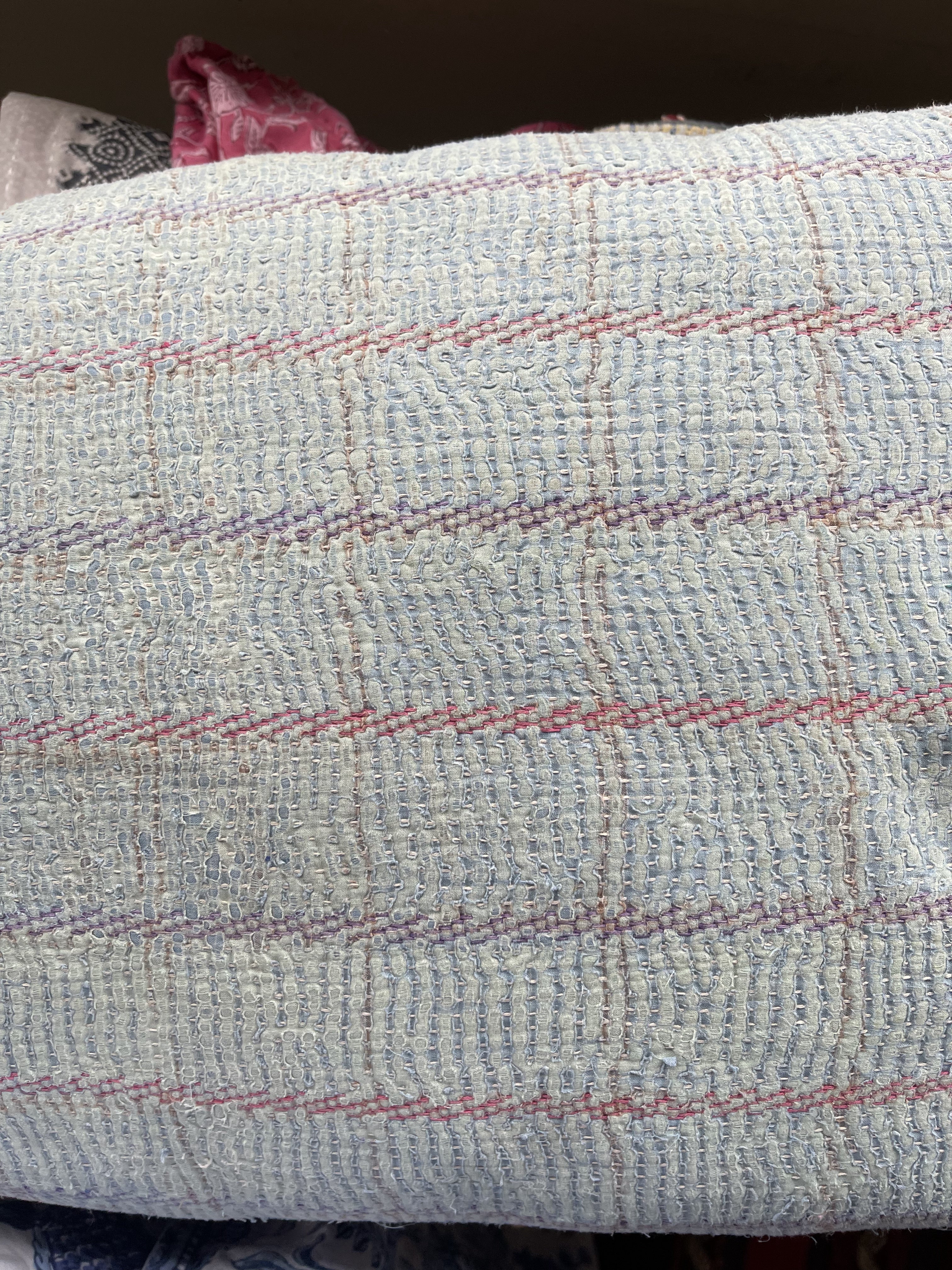 Rectangular Vintage Kantha Cushion - Blue Stripe 1