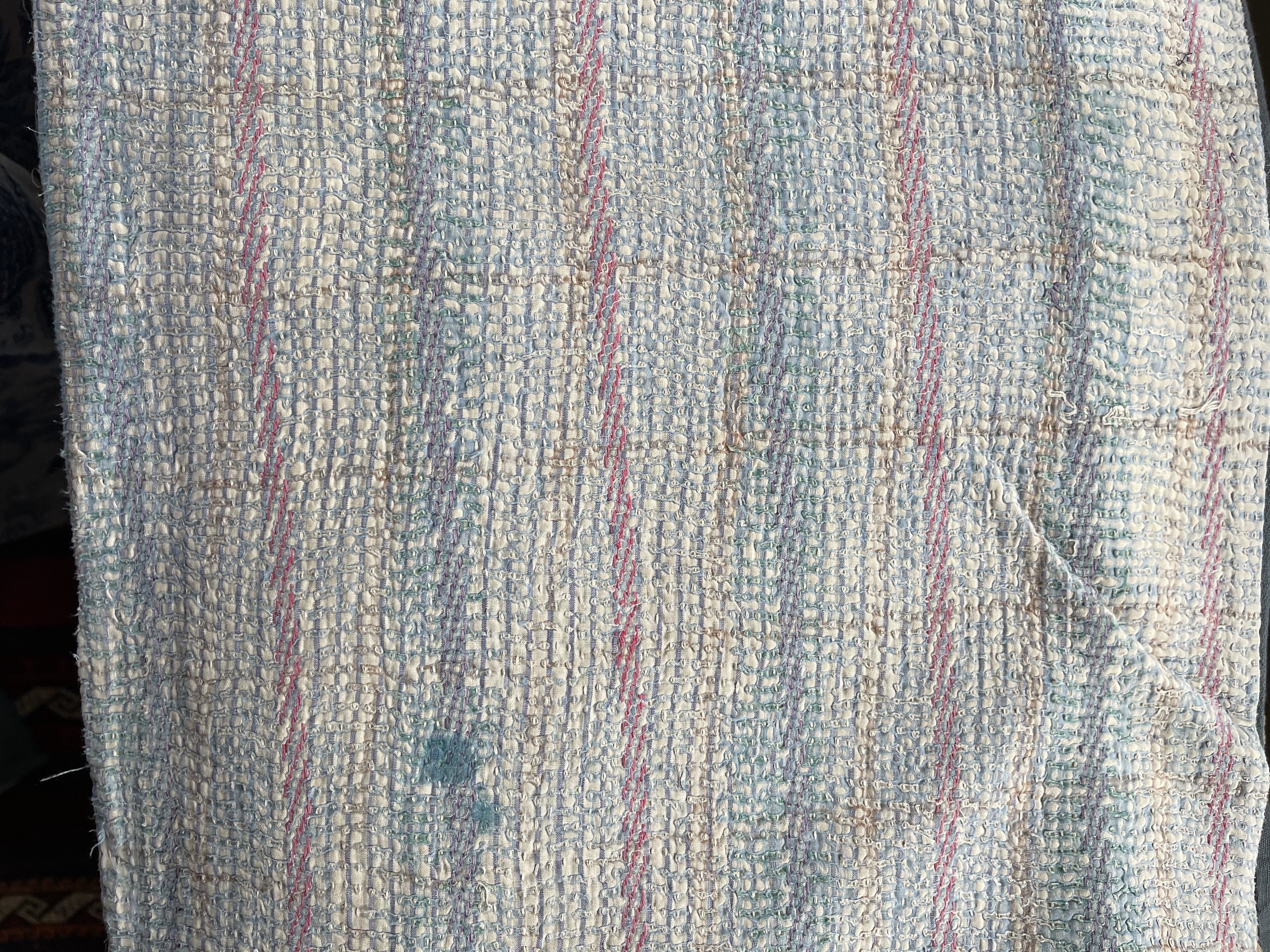 Rectangular Vintage Kantha Cushion - Blue Stripe 8