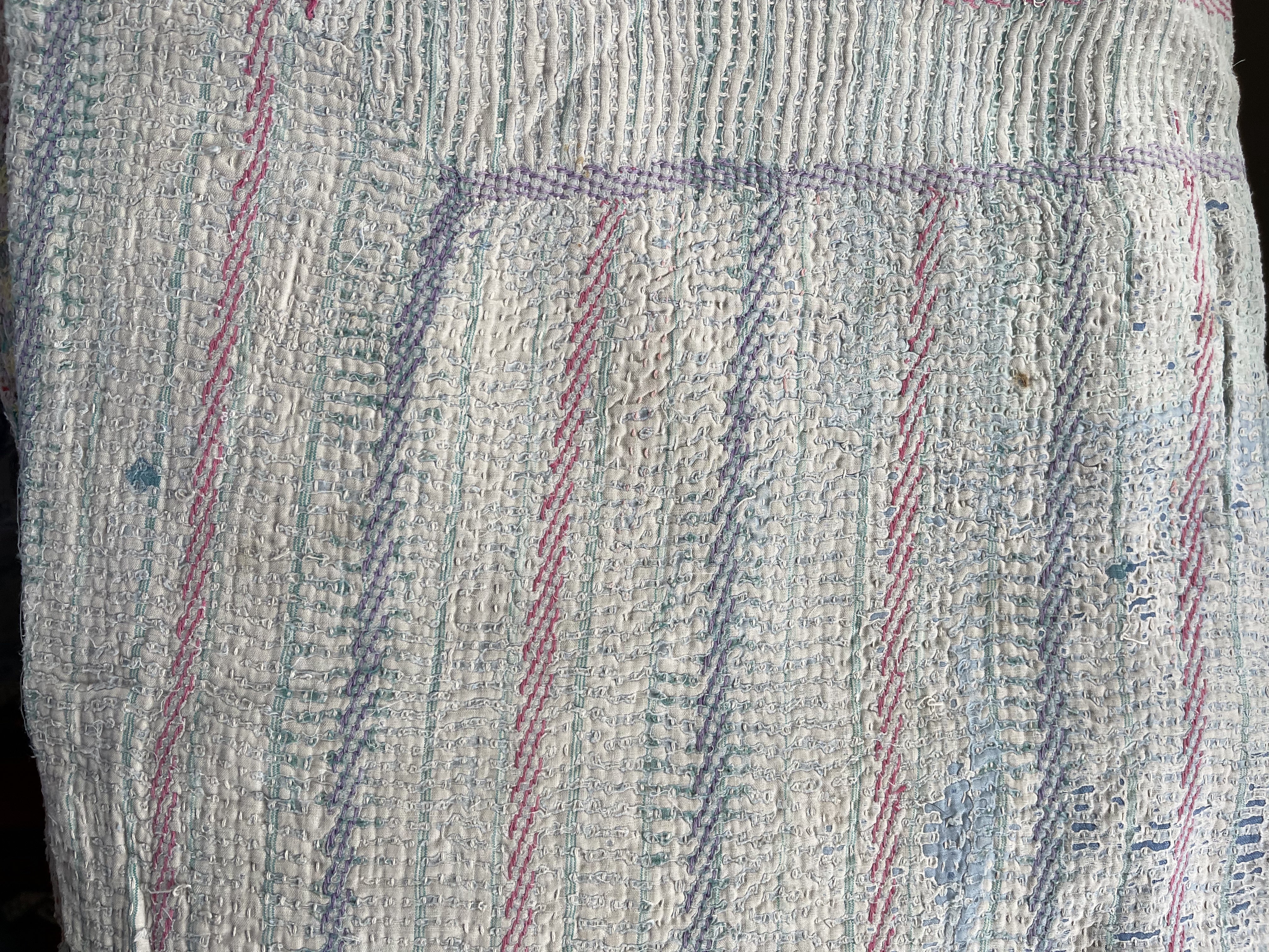 Rectangular Vintage Kantha Cushion - Blue Stripe 9