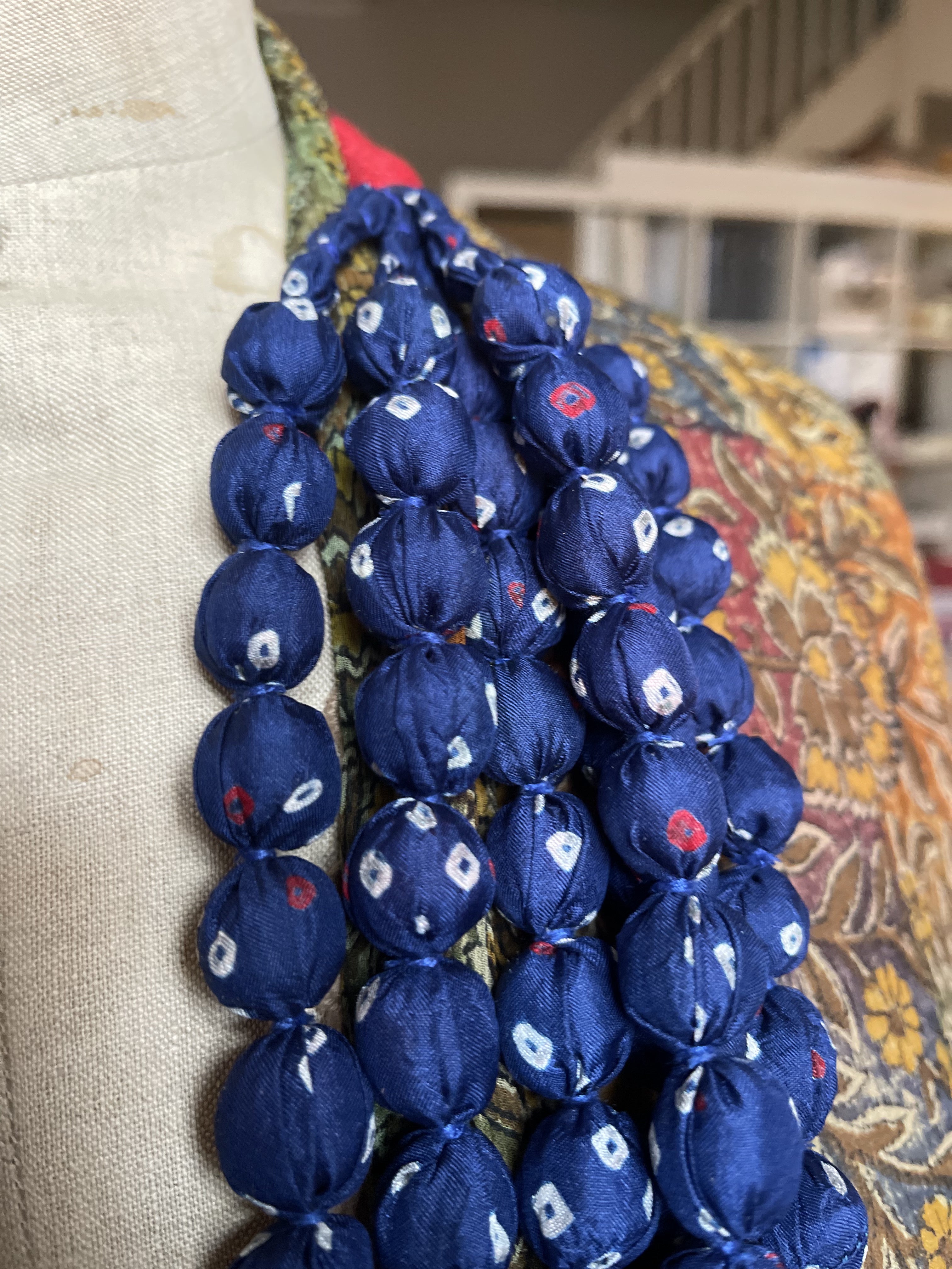 SIX STRING SARI BEAD NECKLACE - INDIGO BANDHANI