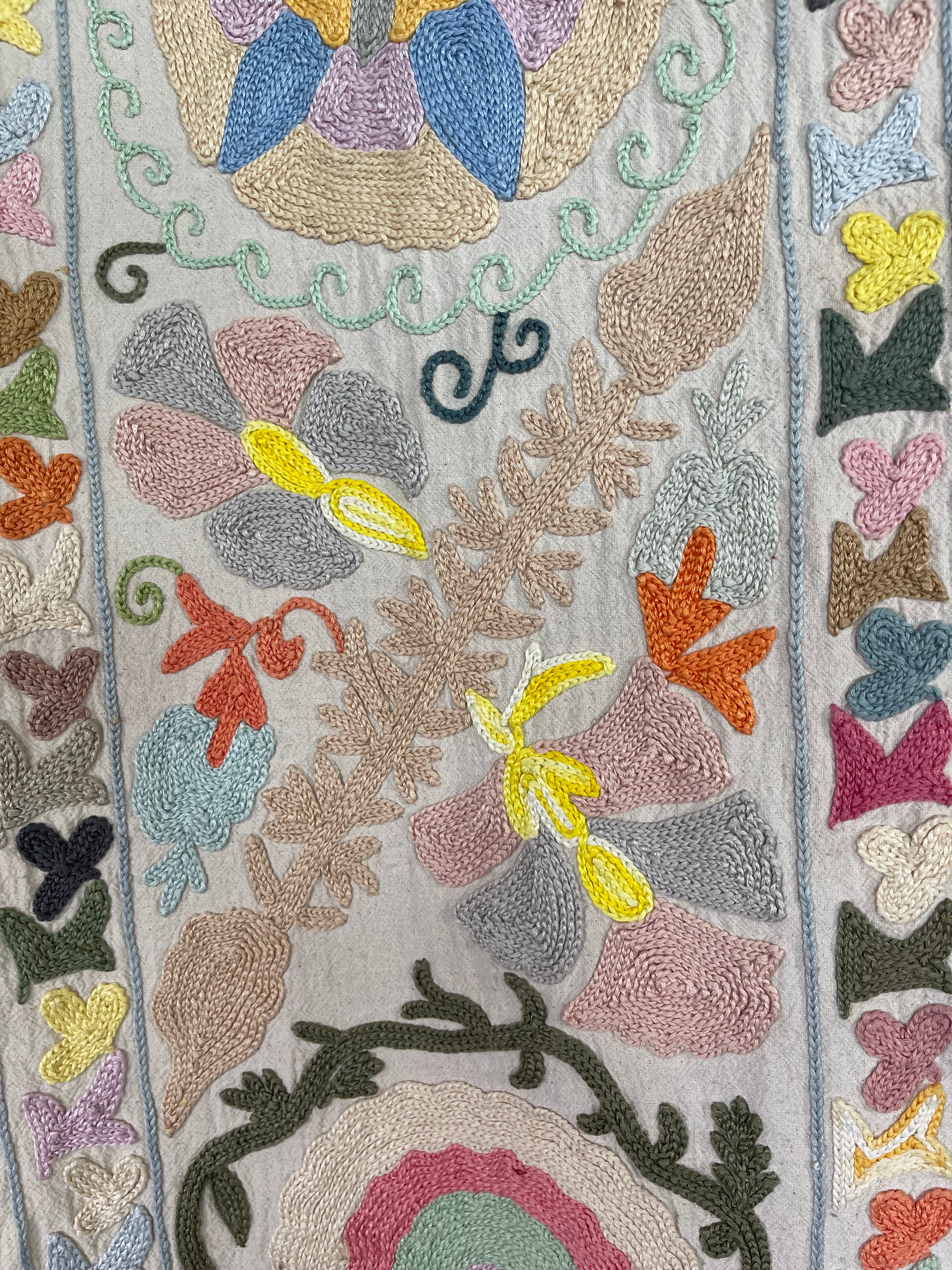 Hand embroidered suzani on beautifully weighted natural coloured cotton.