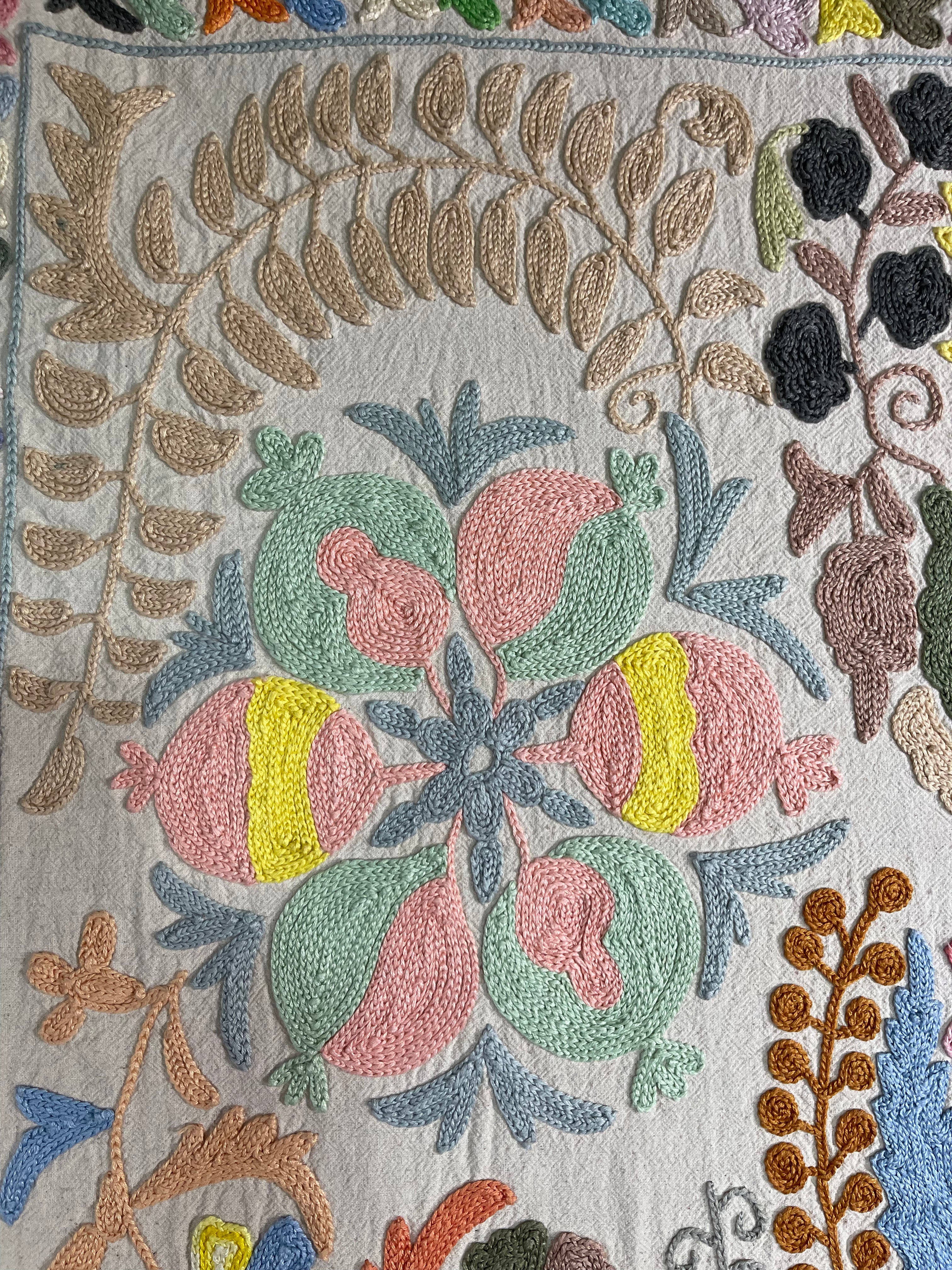 Hand embroidered suzani on beautifully weighted natural coloured cotton.