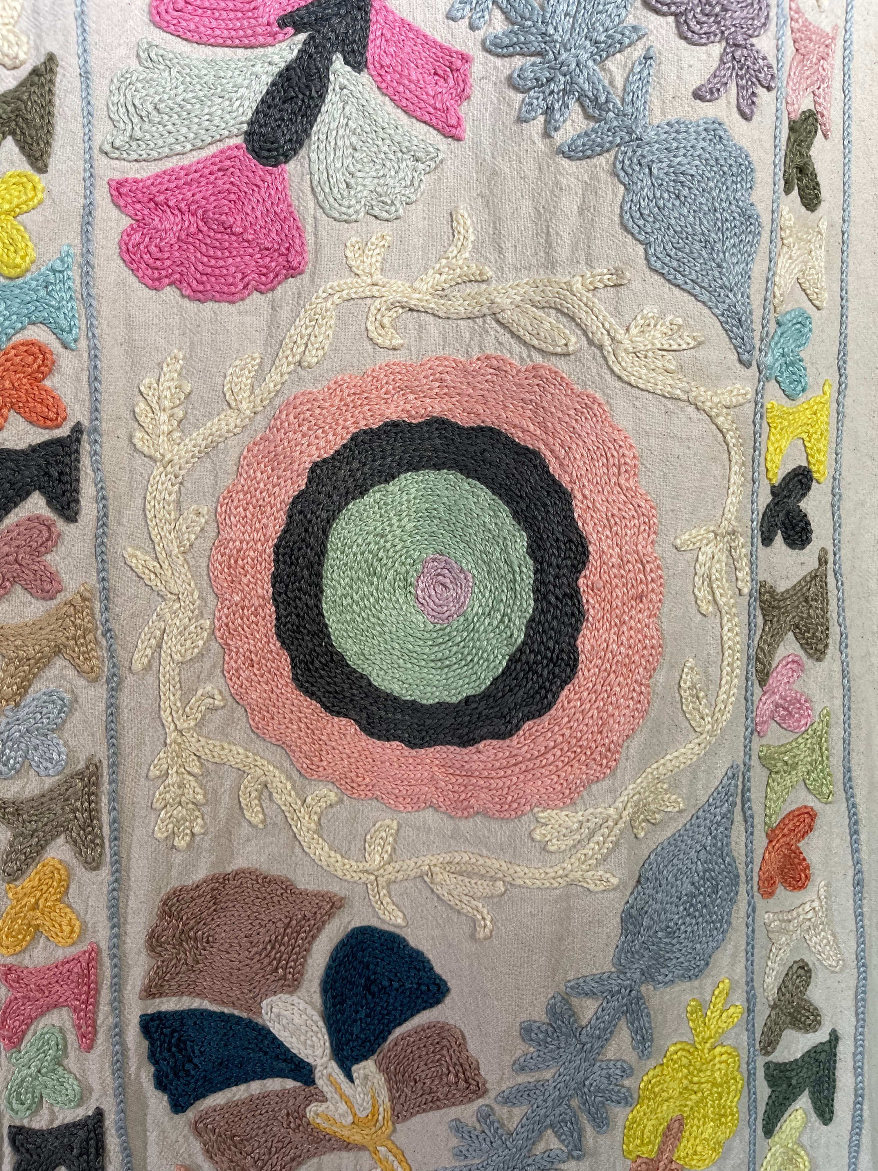 Hand embroidered suzani on beautifully weighted natural coloured cotton.