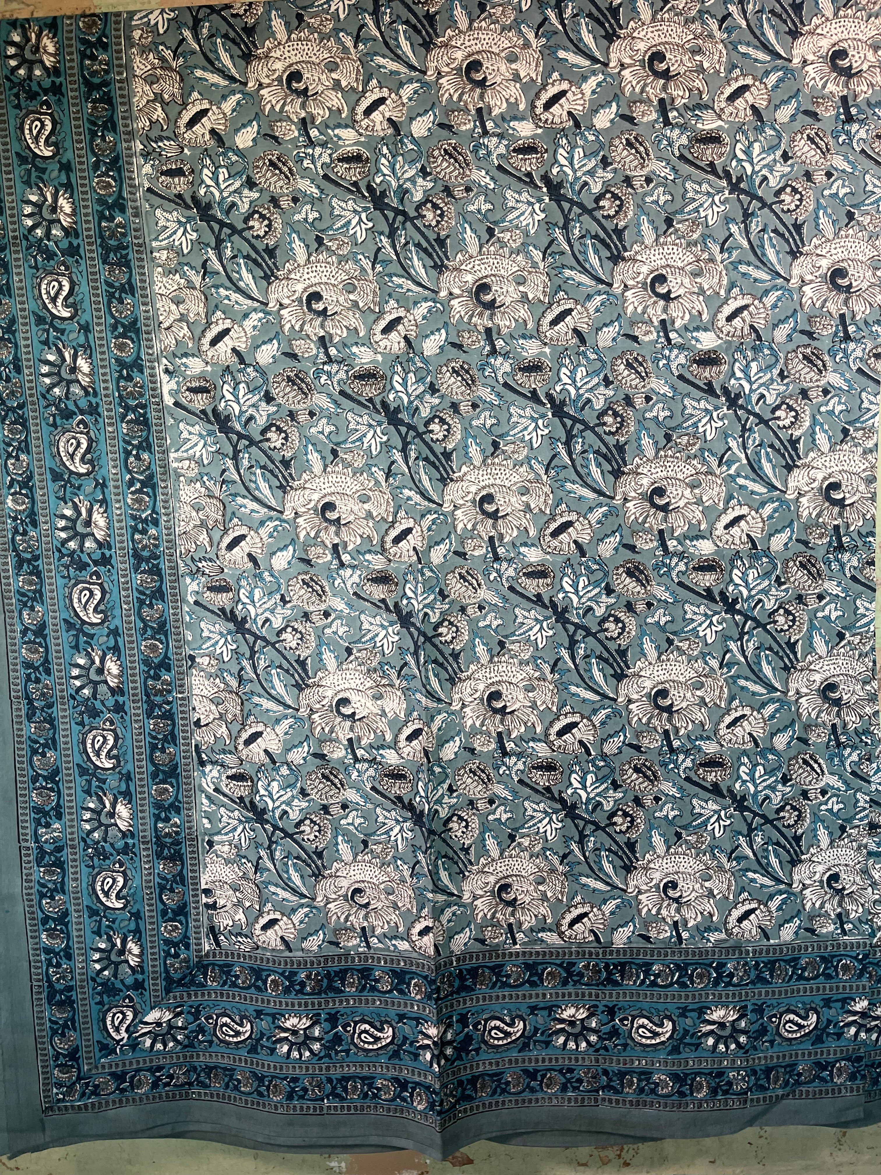 Block Printed Cotton Sheet - FLORAL STORM