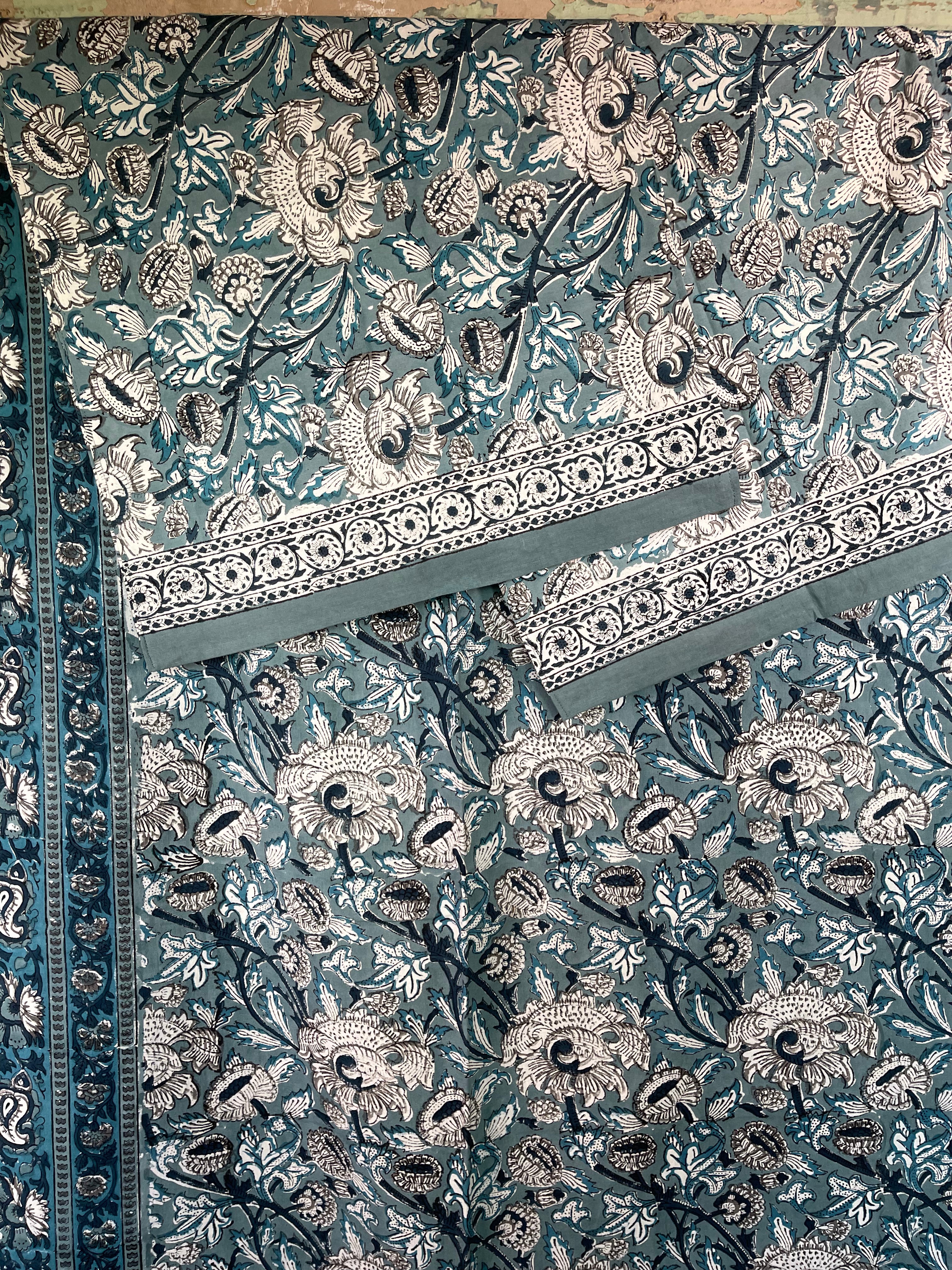 Block Printed Cotton Sheet - FLORAL STORM