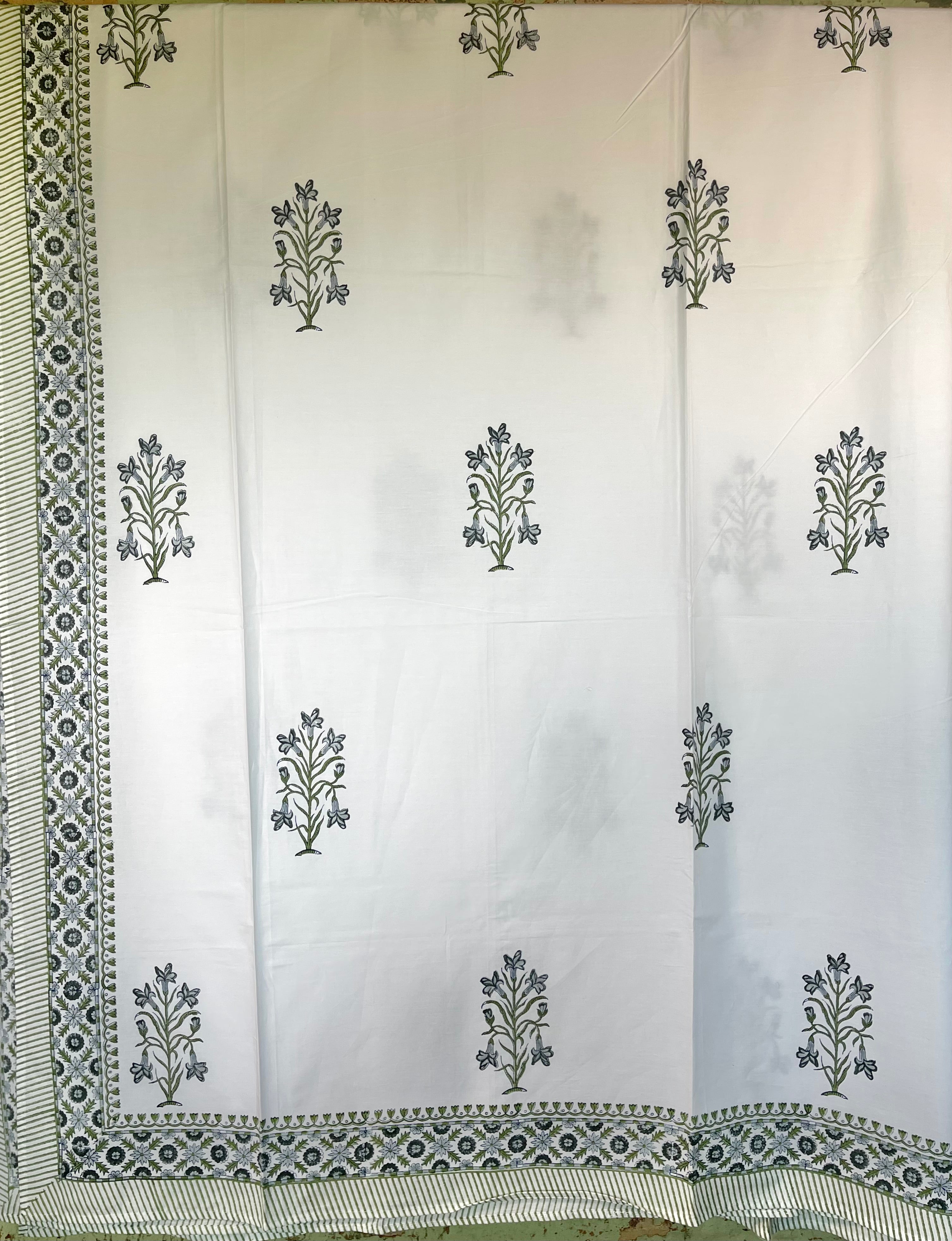 Block Printed Cotton Sheet - FORGET ME NOT