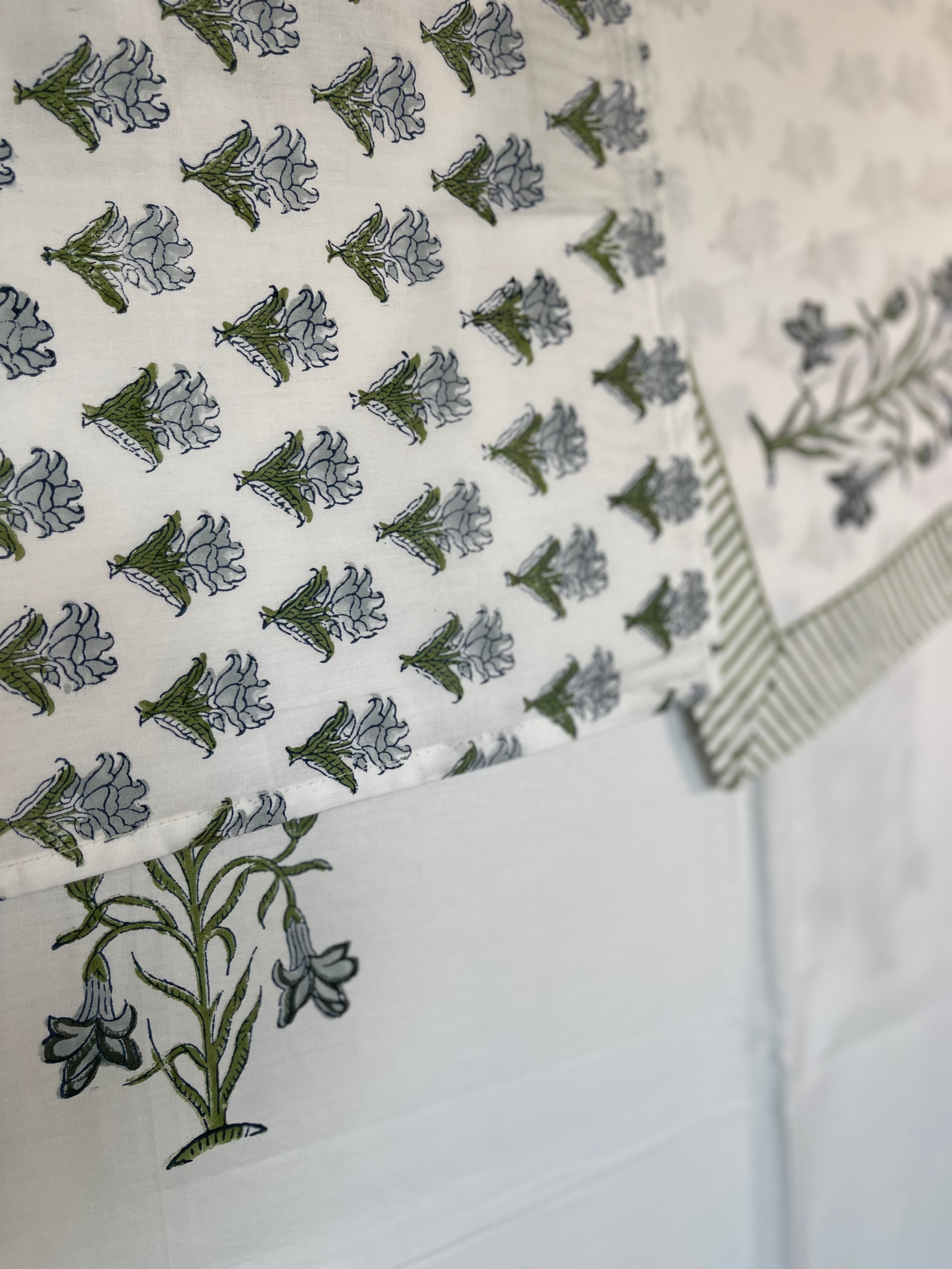 Block Printed Cotton Sheet - FORGET ME NOT