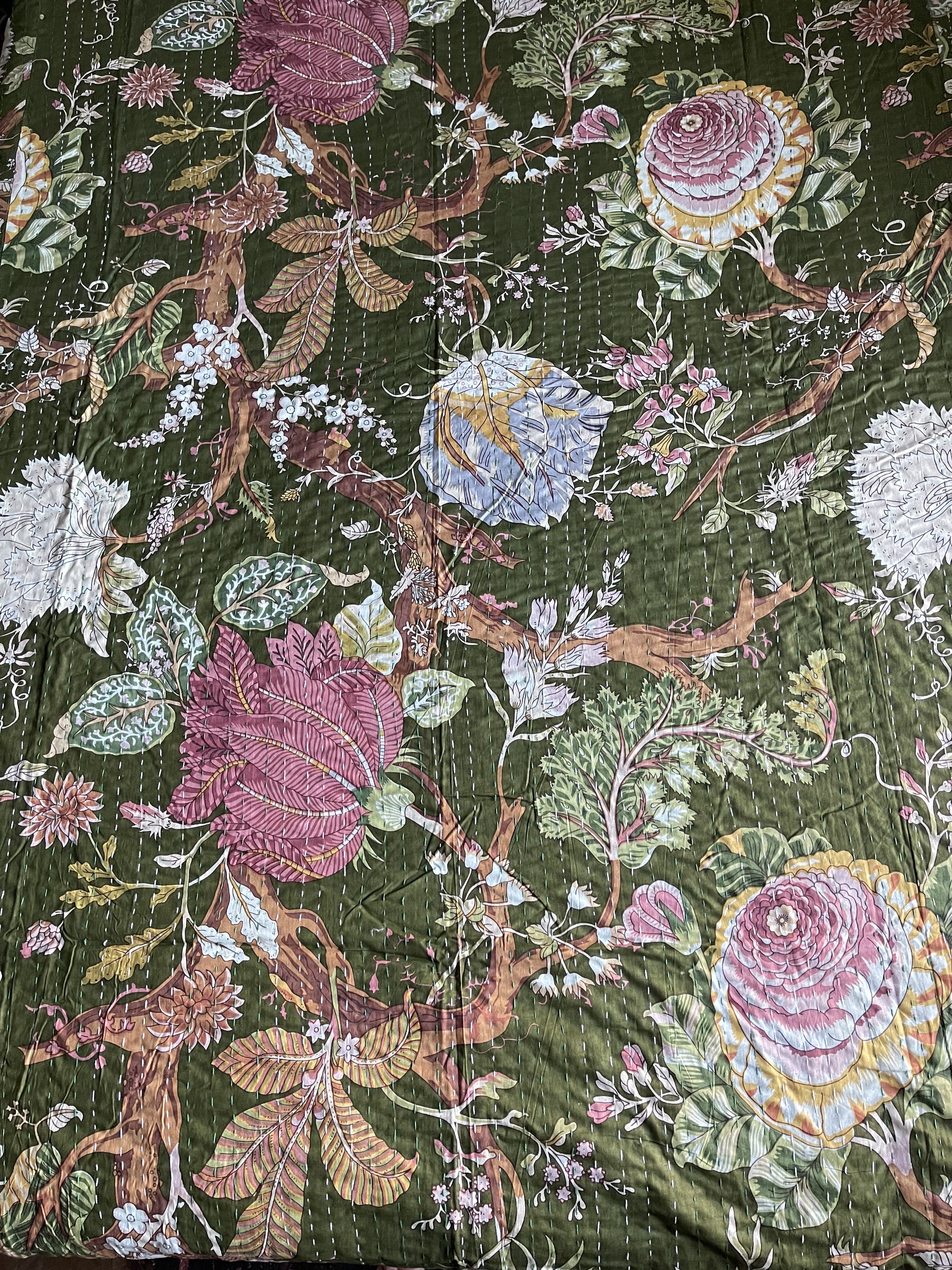 KANTHA - Floral FOREST GREEN