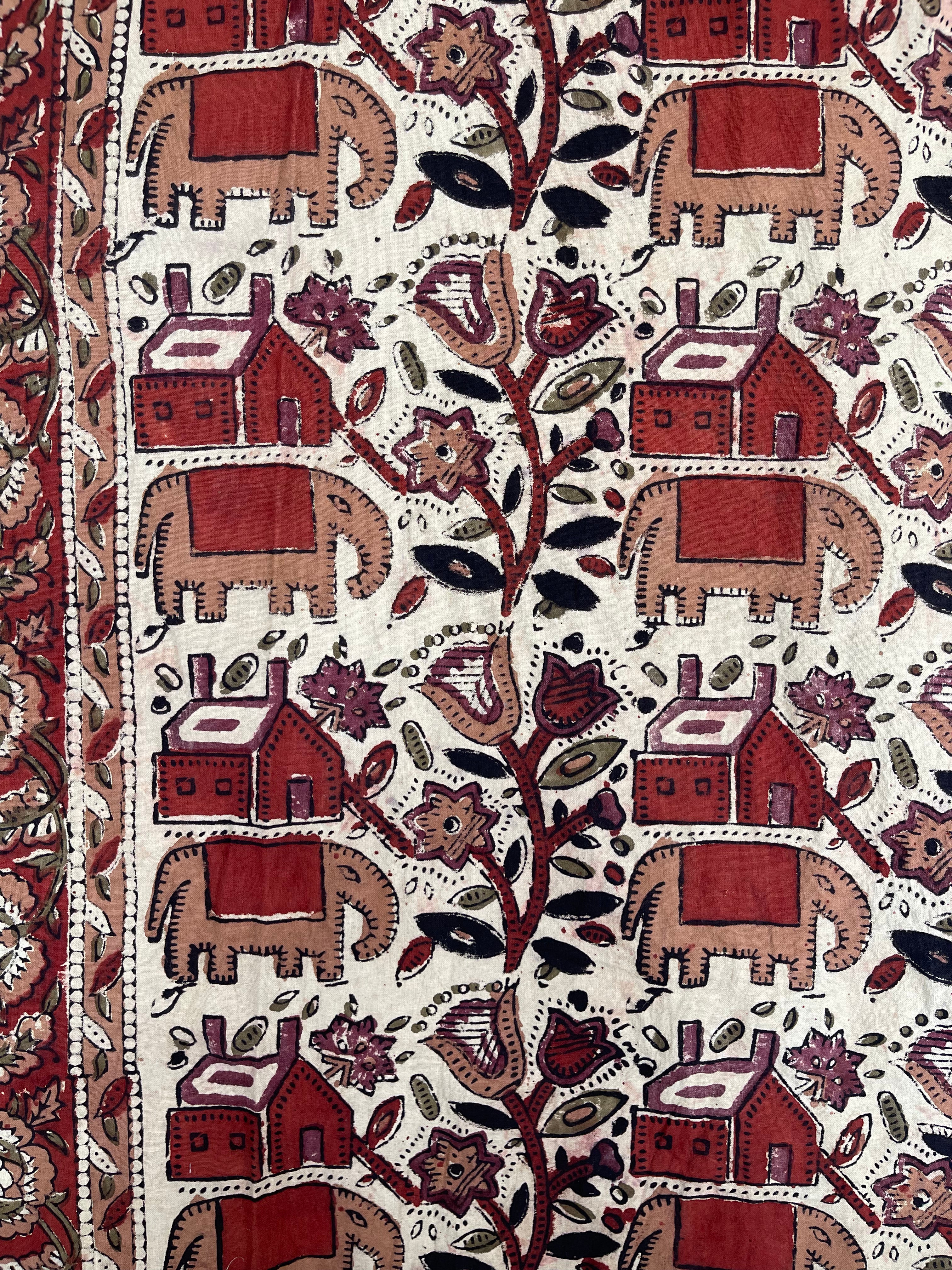 Block Printed Cotton Sheet - Bagru Elephants