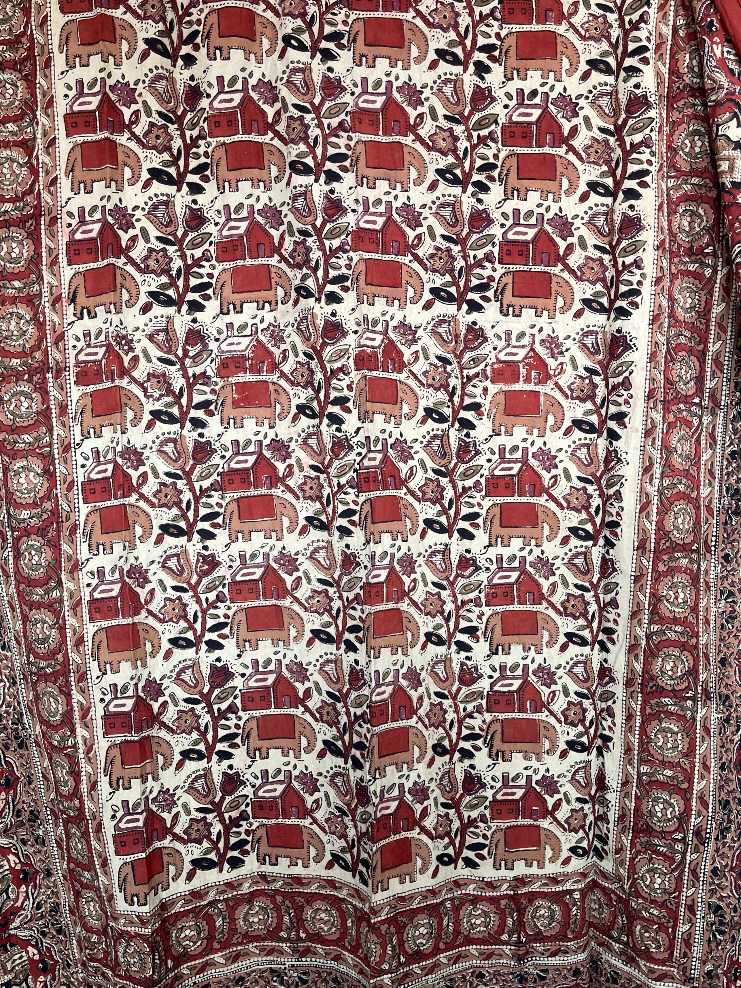 Block Printed Cotton Sheet - Bagru Elephants