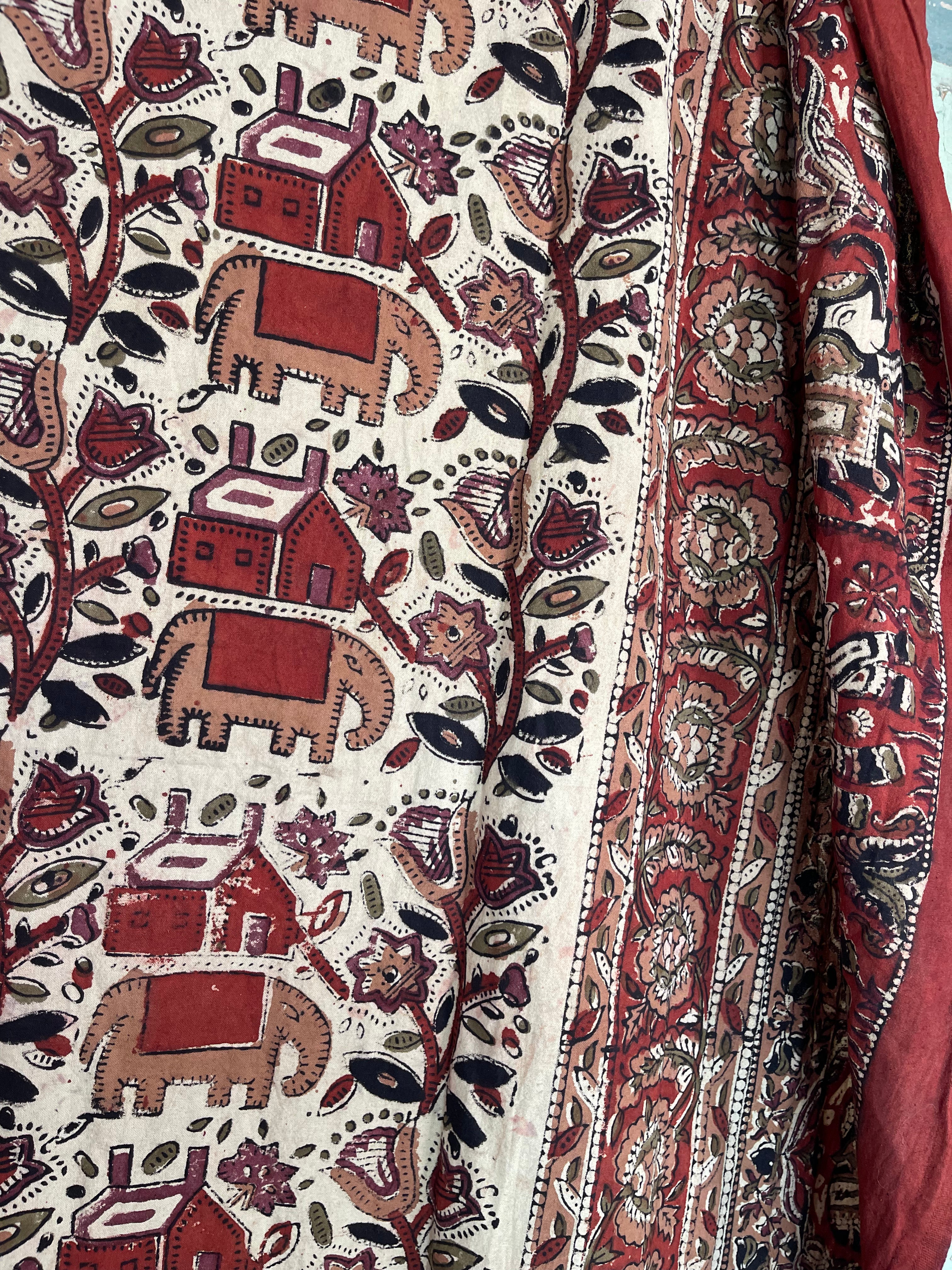 Block Printed Cotton Sheet - Bagru Elephants