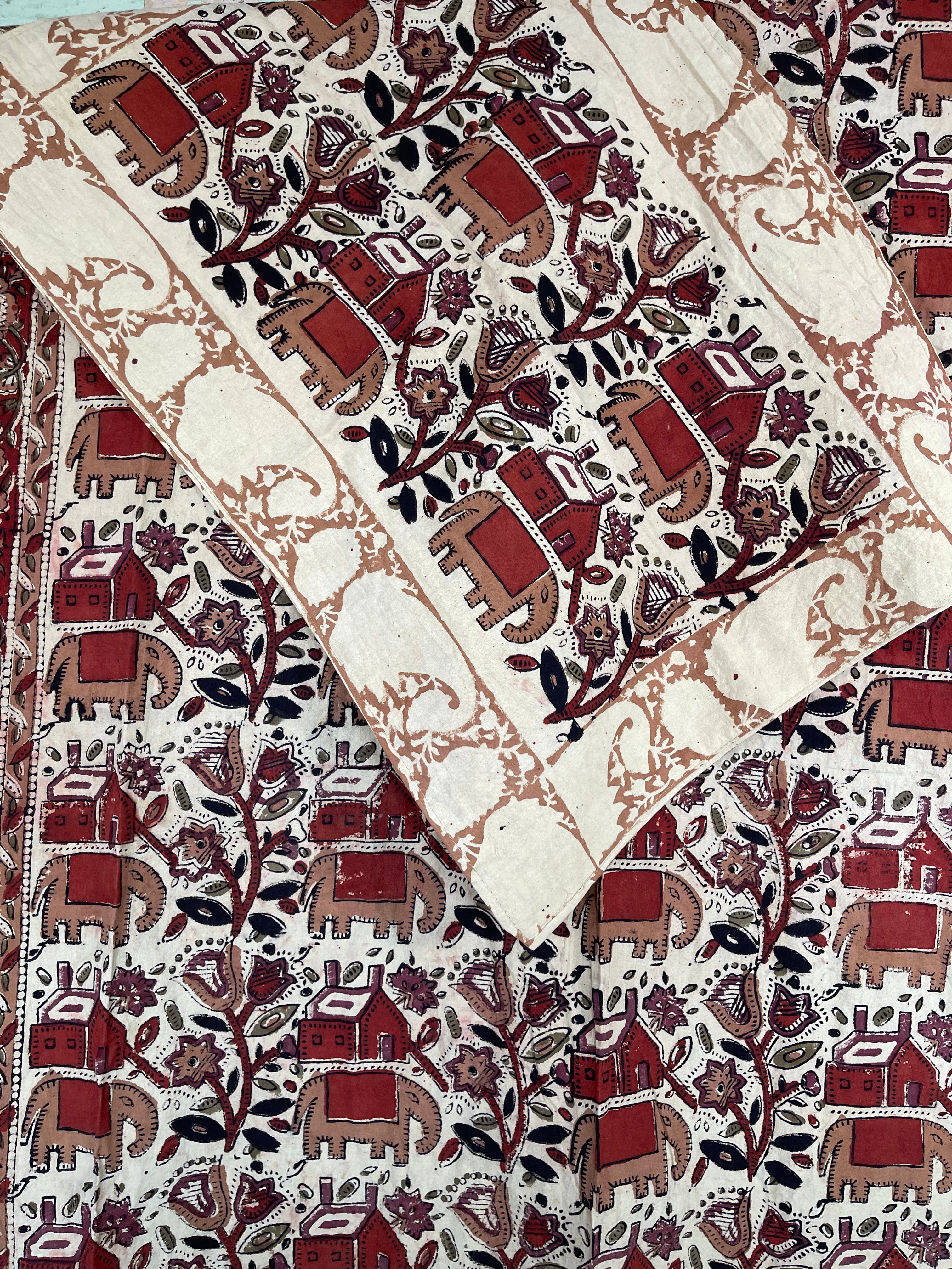 Block Printed Cotton Sheet - Bagru Elephants