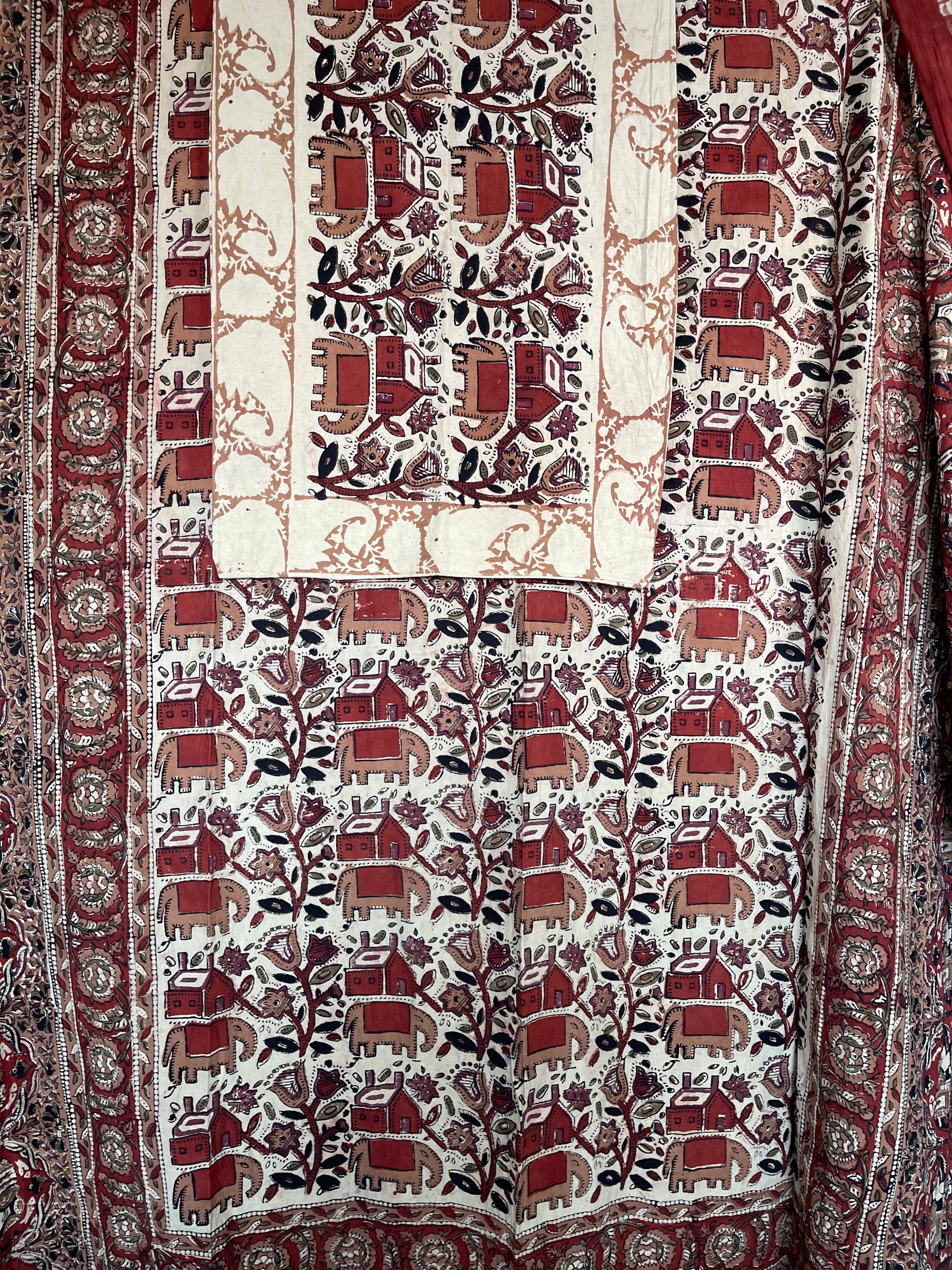 Block Printed Cotton Sheet - Bagru Elephants