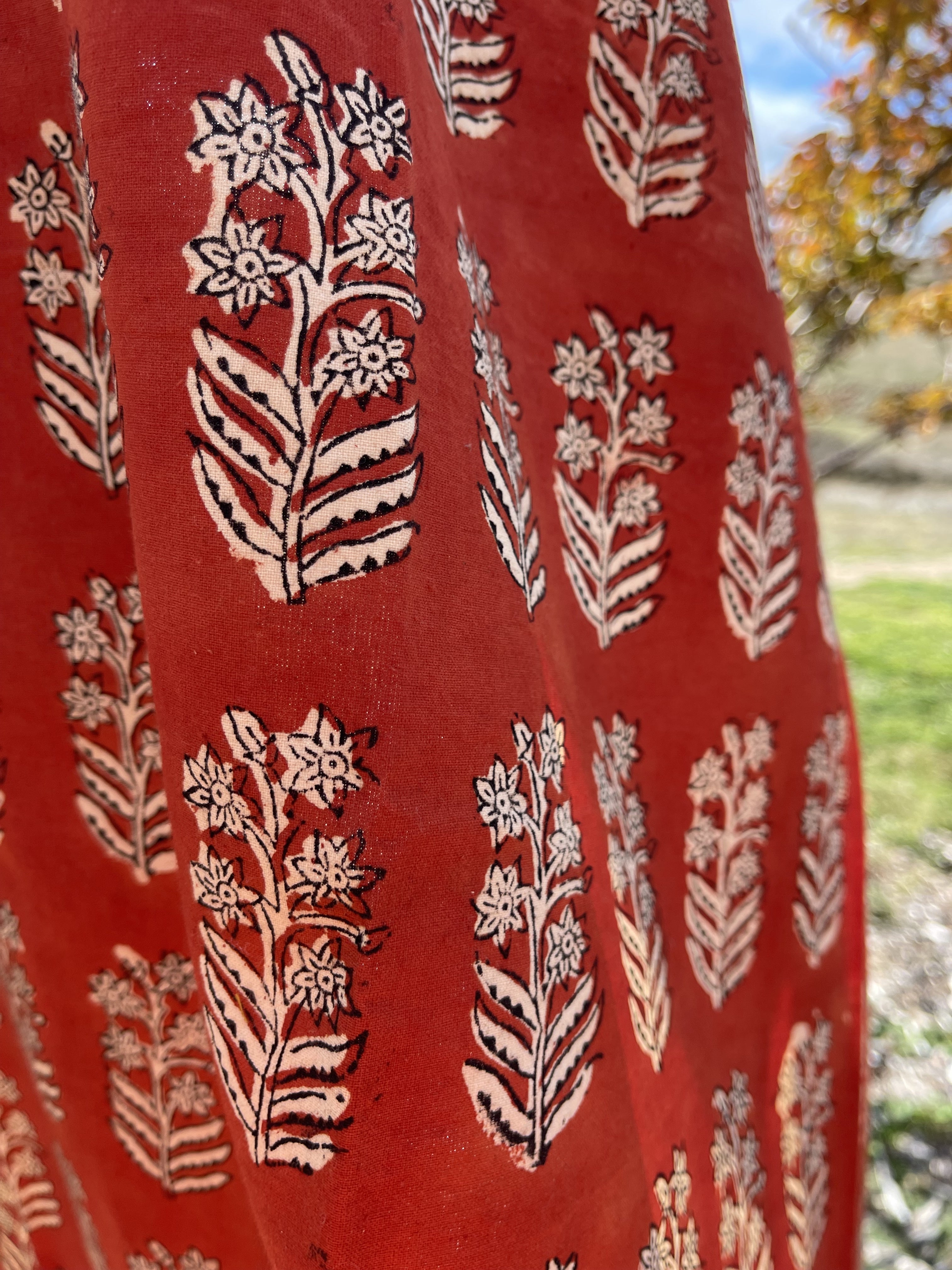 Handblock Printed Tablecloth  - Red Flower Tree