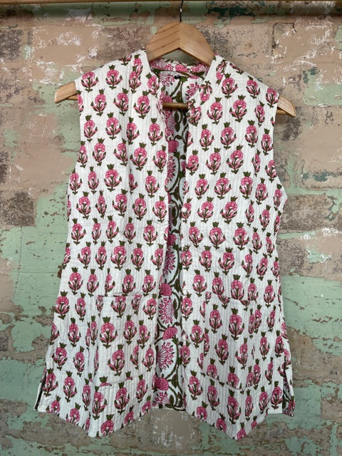 Handblock Printed Mughal Vest - Spring Garden