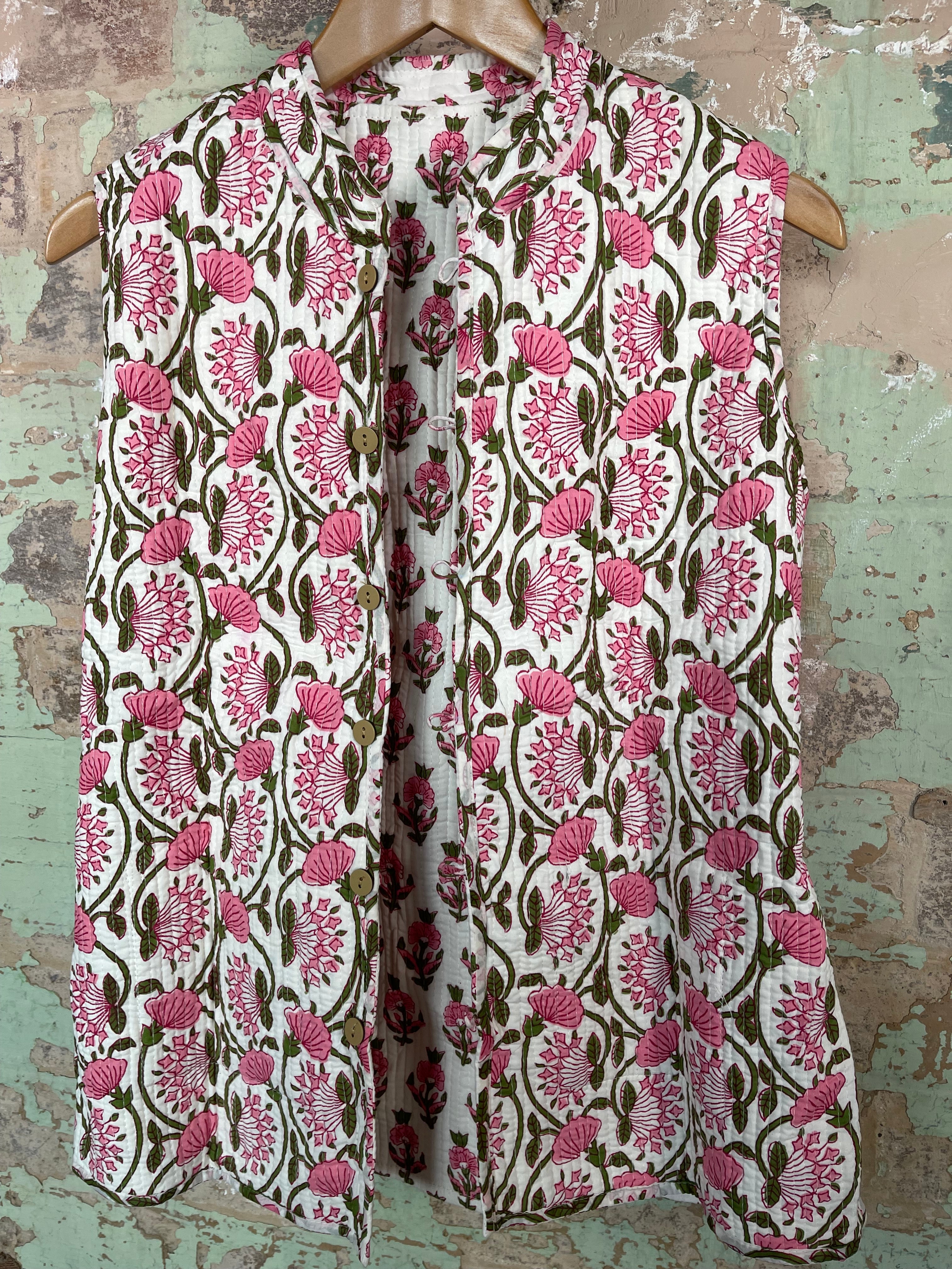 Handblock Printed Mughal Vest - Spring Garden