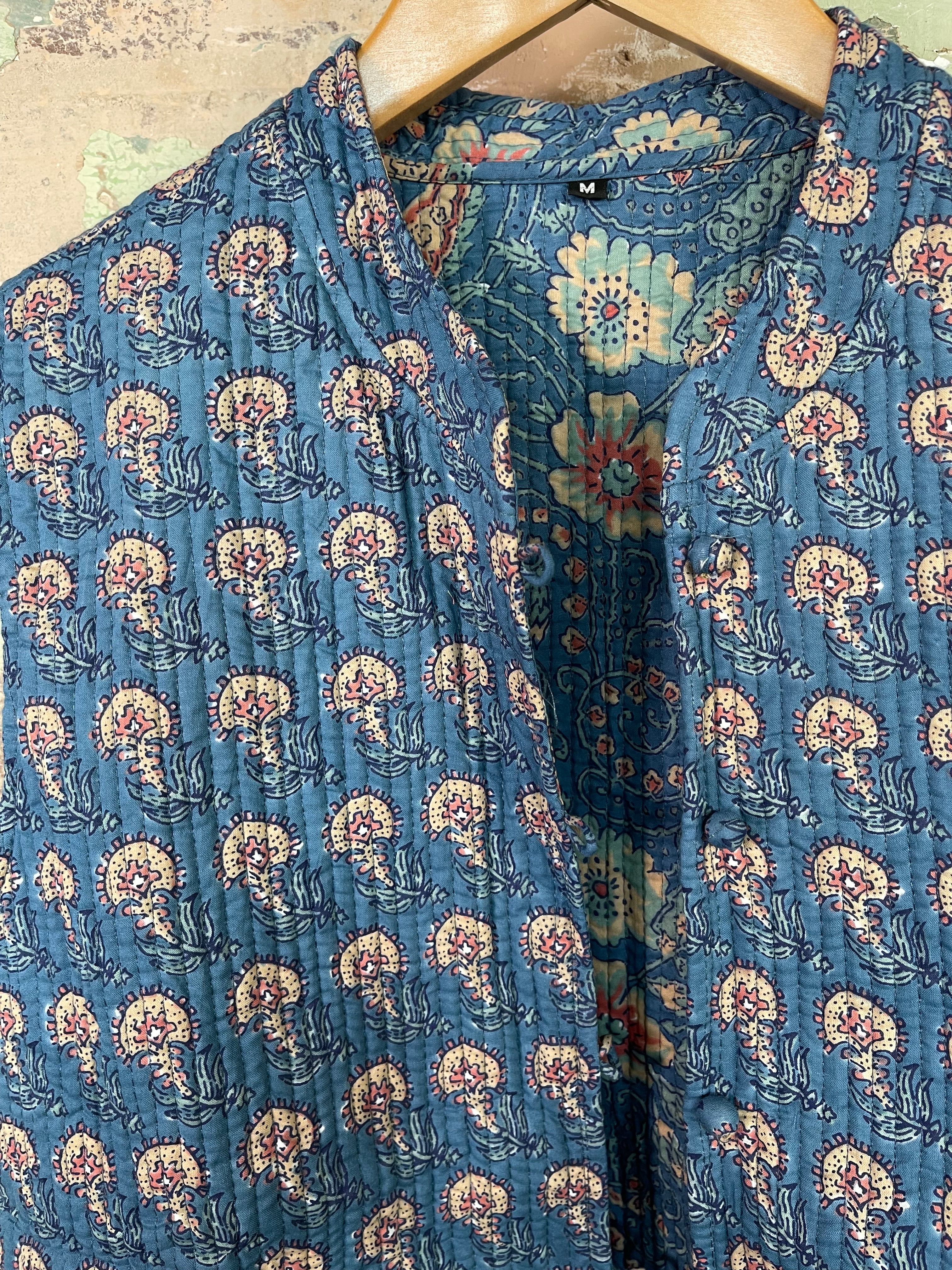 Handblock Printed Mughal Vest - Cornflower Blue