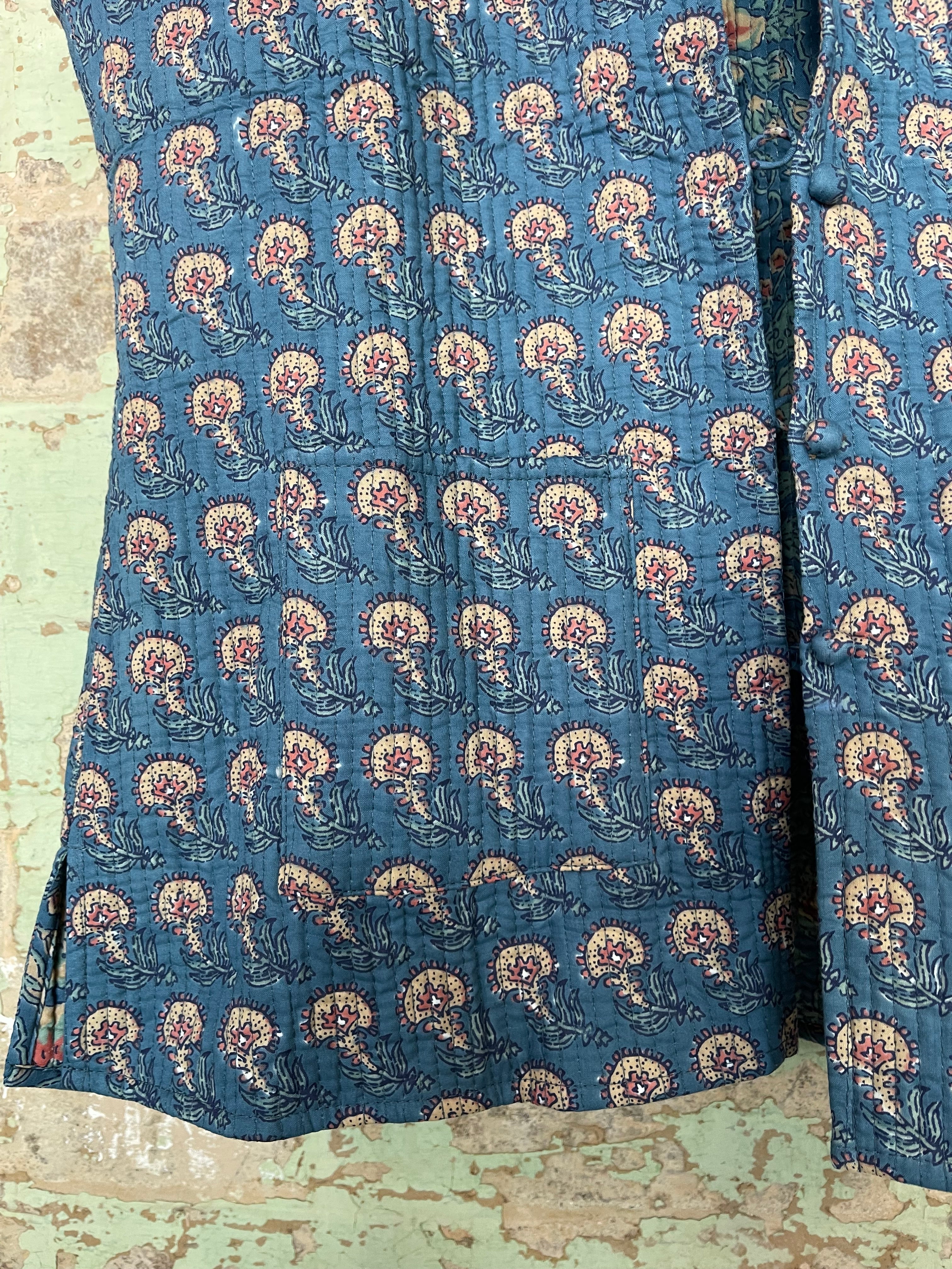 Handblock Printed Mughal Vest - Cornflower Blue