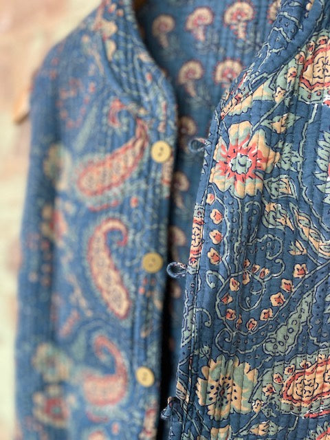 Handblock Printed Mughal Vest - Cornflower Blue