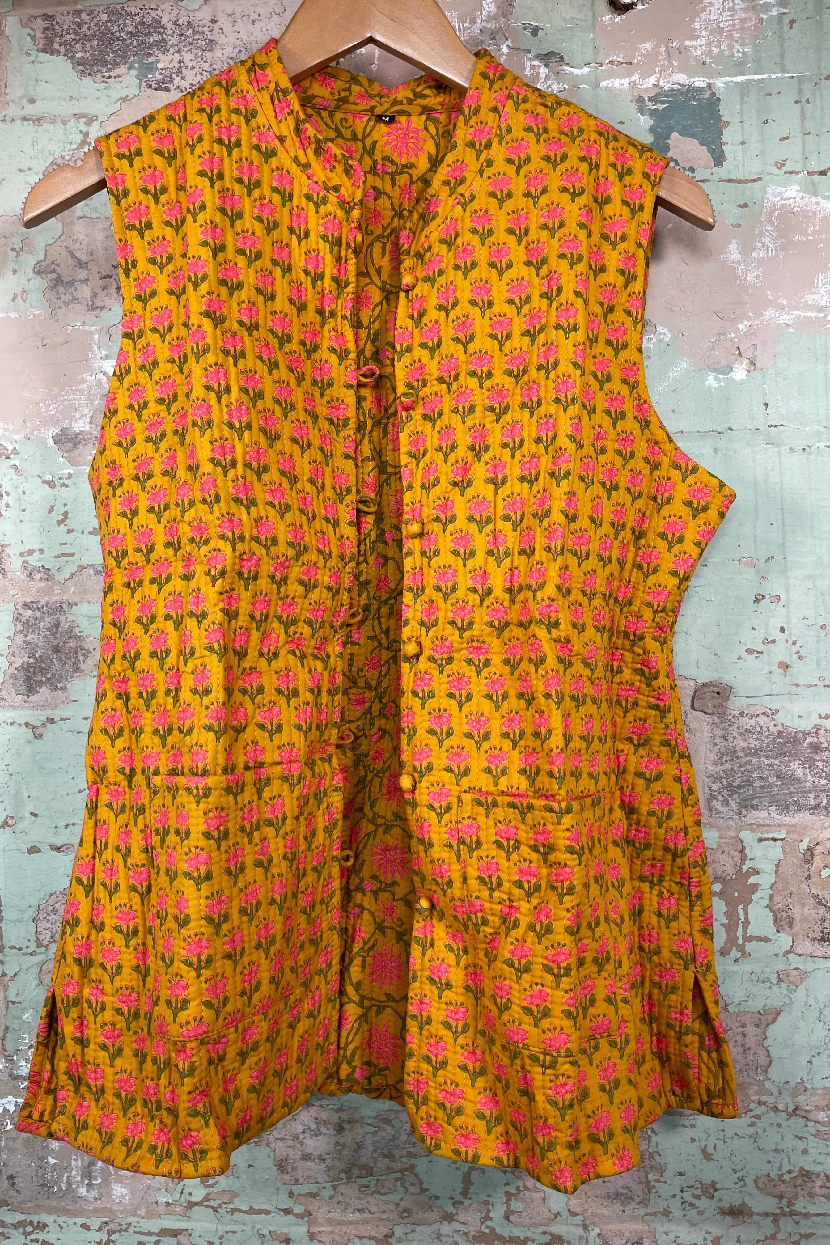 Handblock Printed Mughal Vest - Turmeric Pink