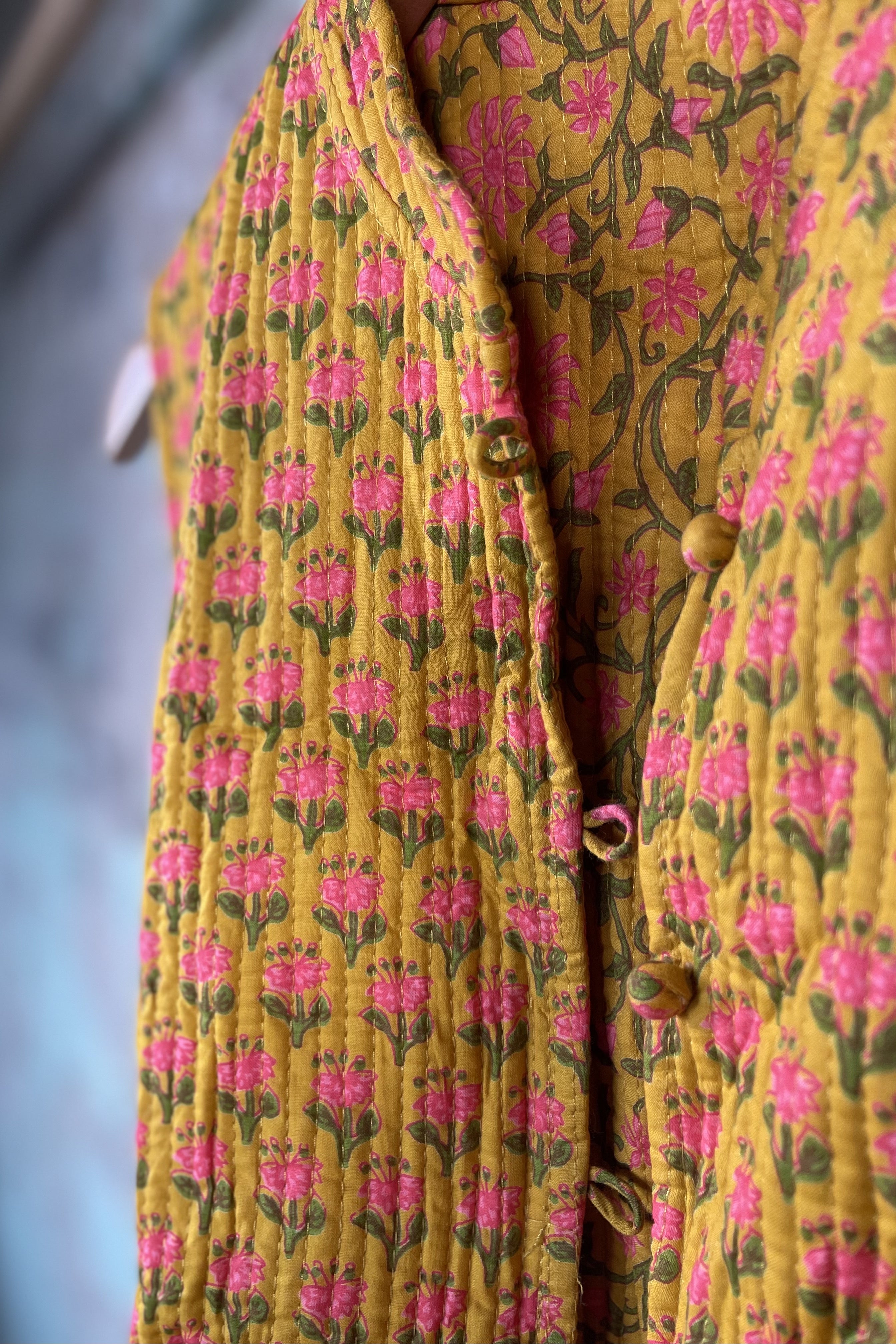 Handblock Printed Mughal Vest - Turmeric Pink