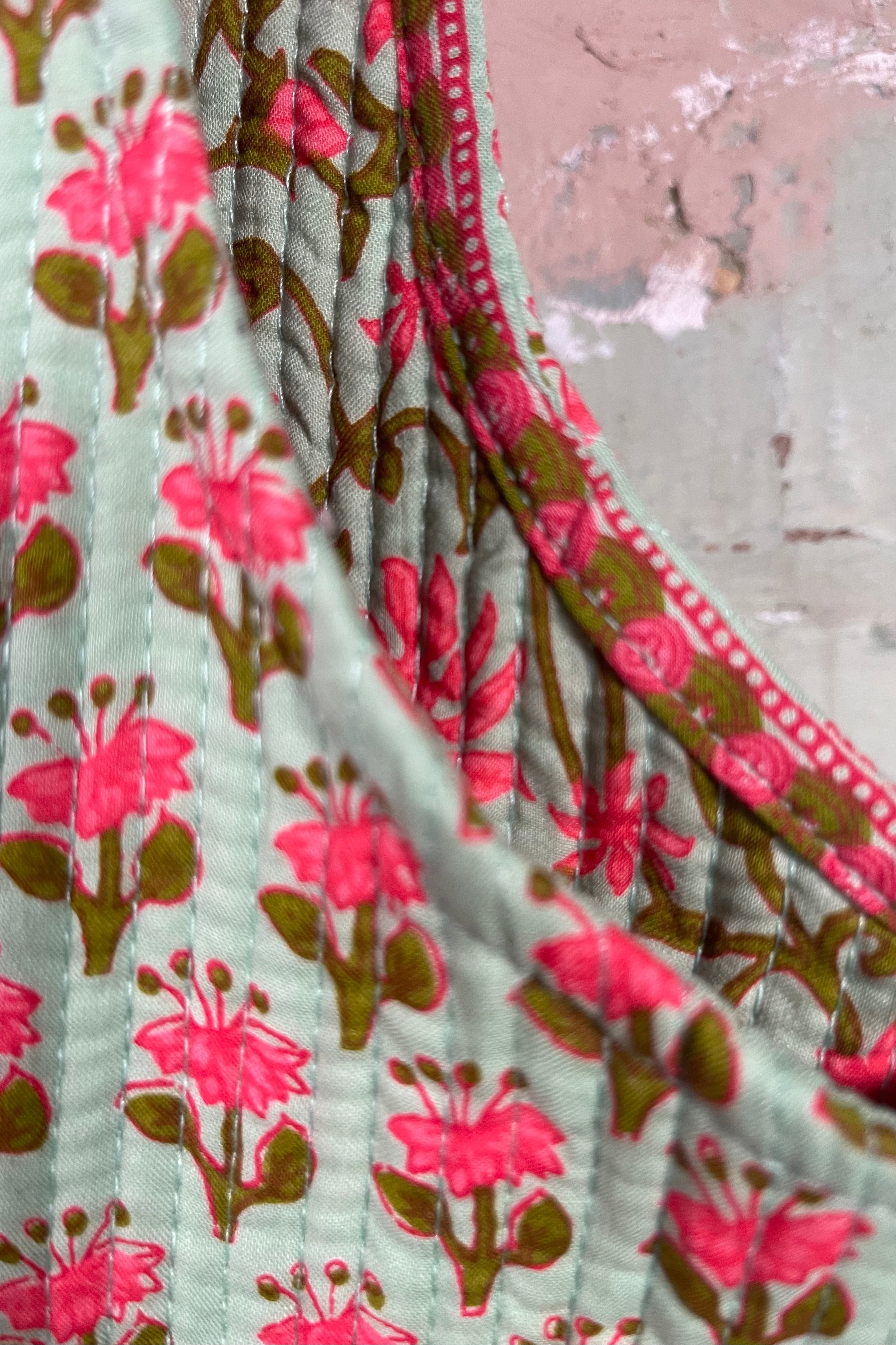 Handblock Printed Mughal Vest - Tangerine Green