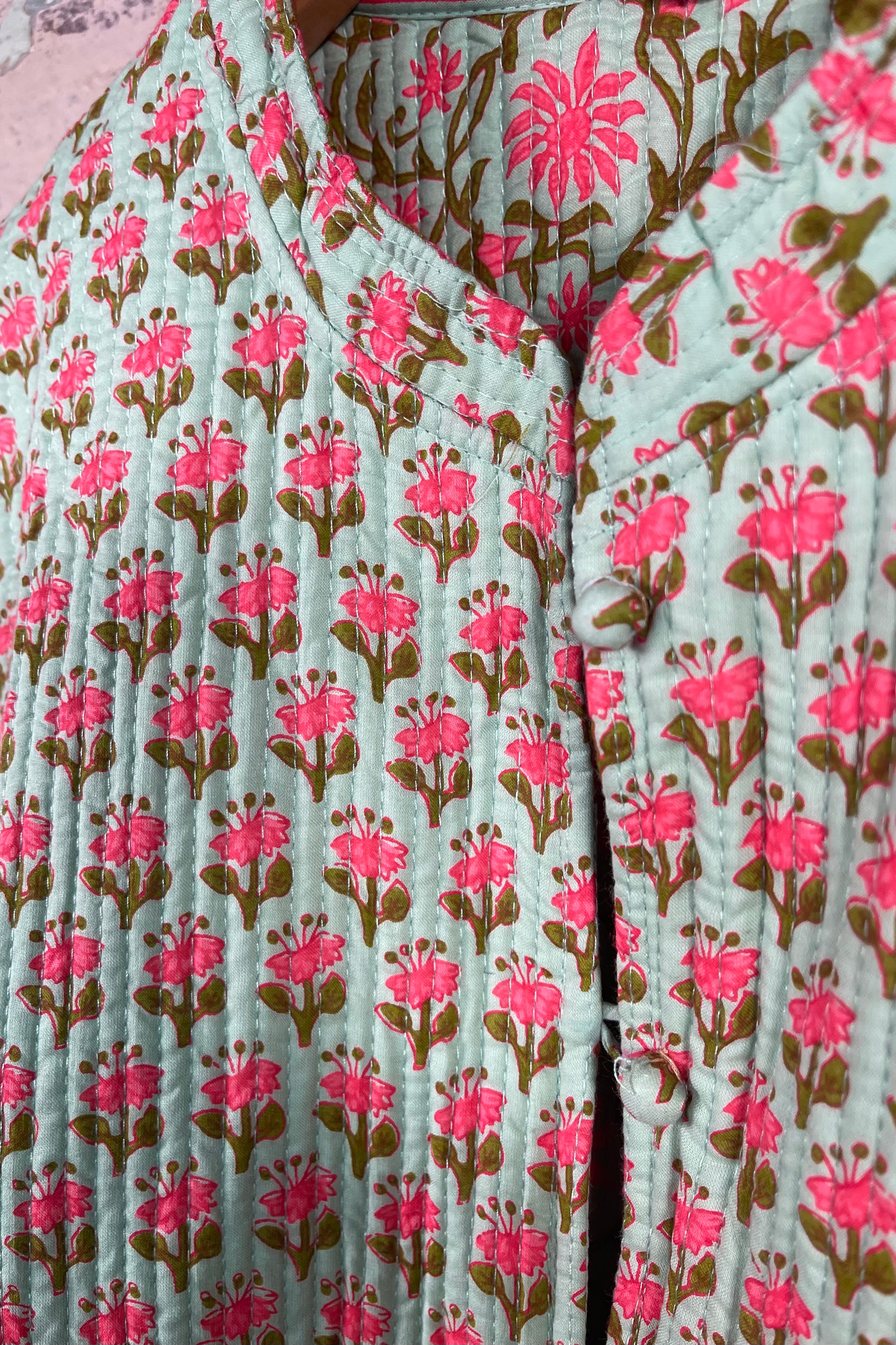 Handblock Printed Mughal Vest - Tangerine Green