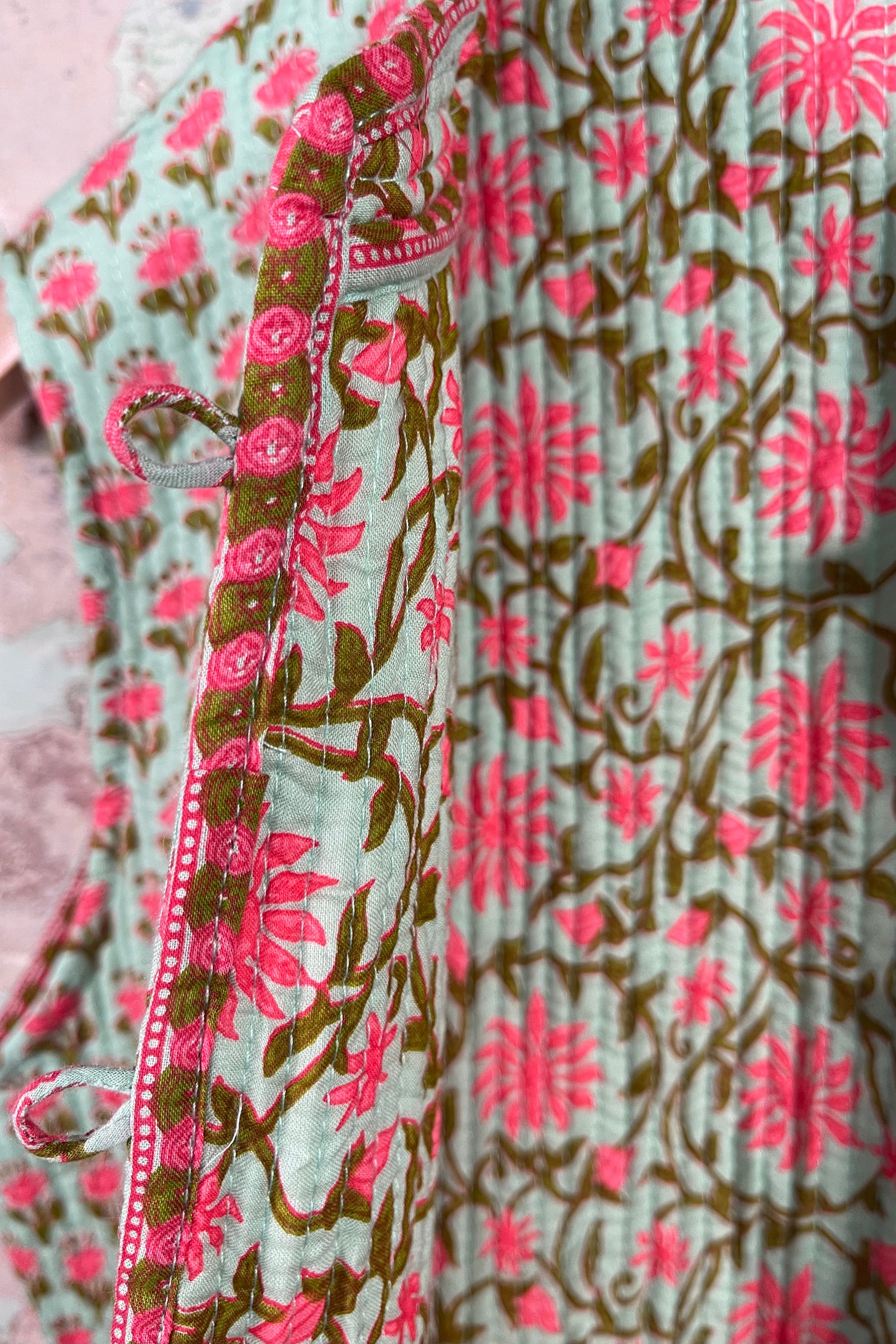 Handblock Printed Mughal Vest - Tangerine Green