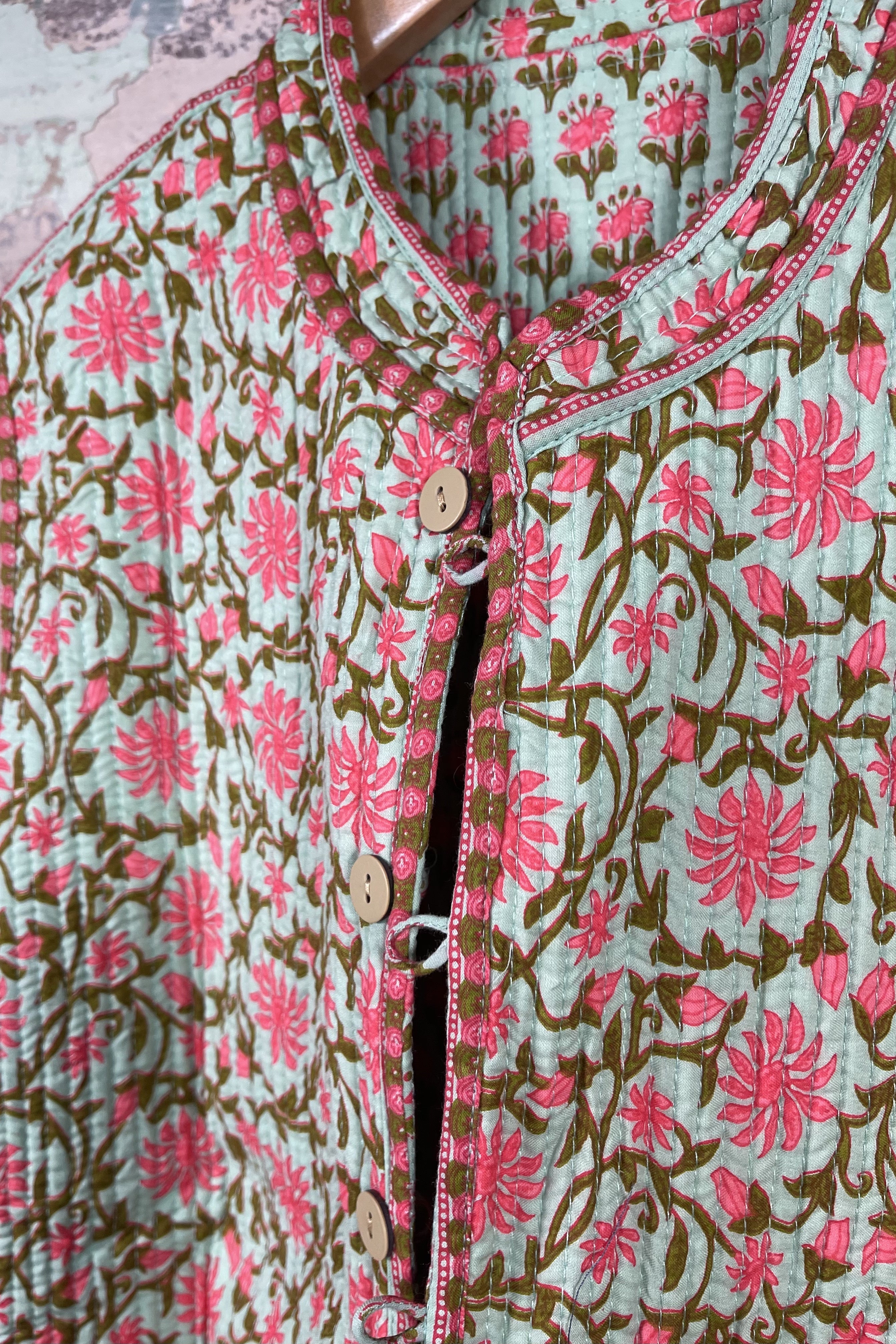 Handblock Printed Mughal Vest - Tangerine Green