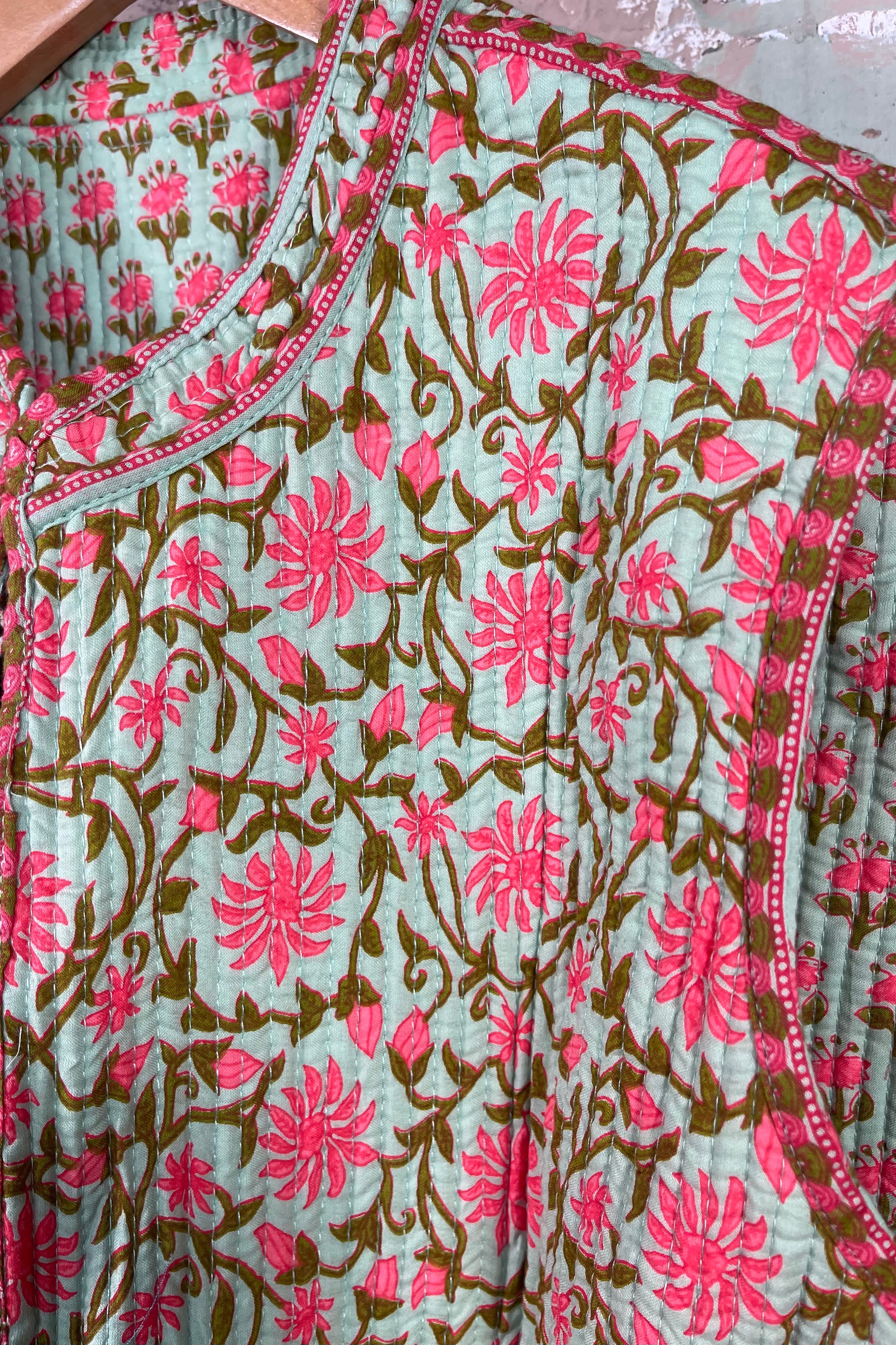 Handblock Printed Mughal Vest - Tangerine Green