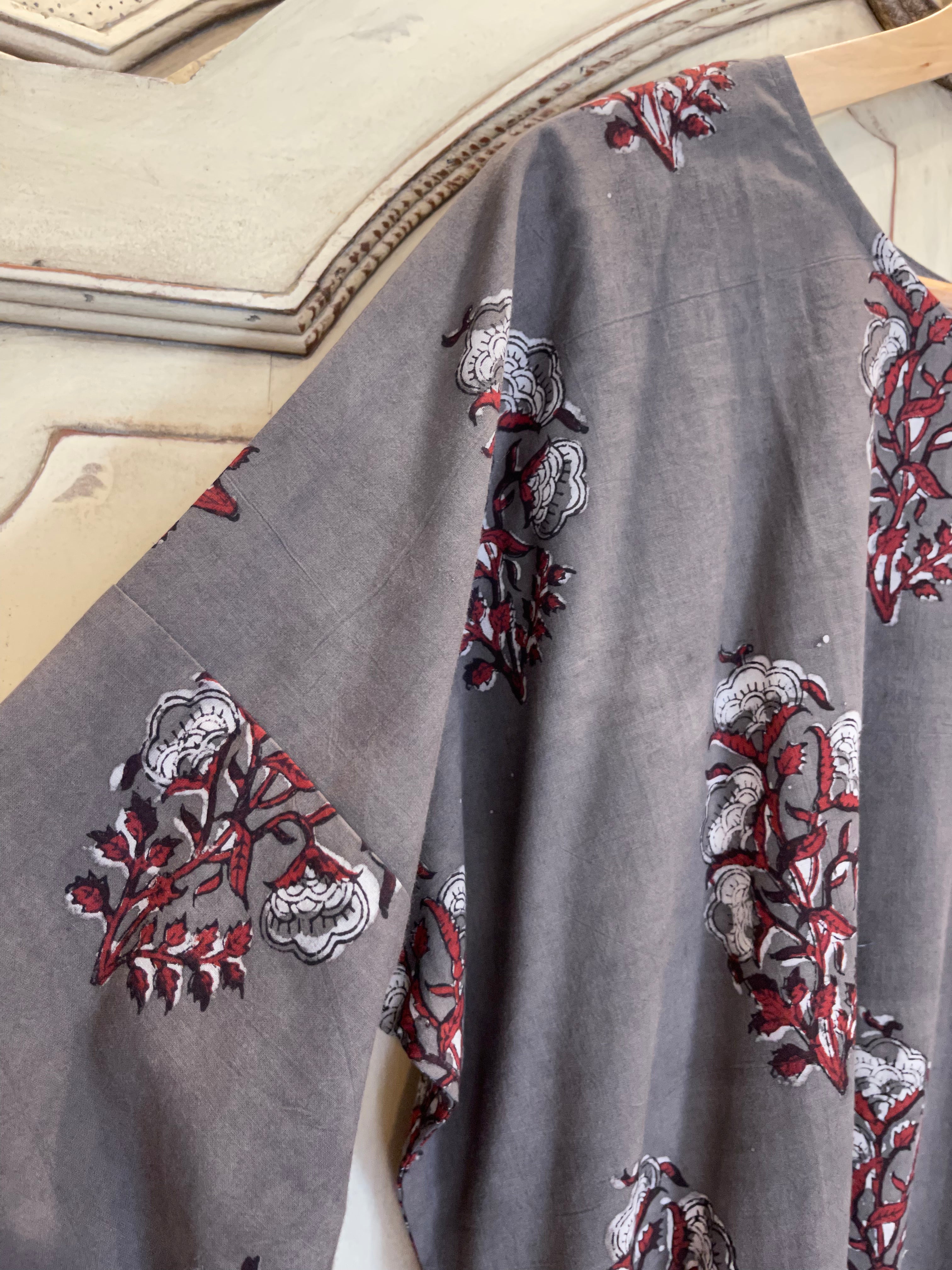 Fine Indian cotton handblock AJRAKH top in natural dyes, Earth Pattern