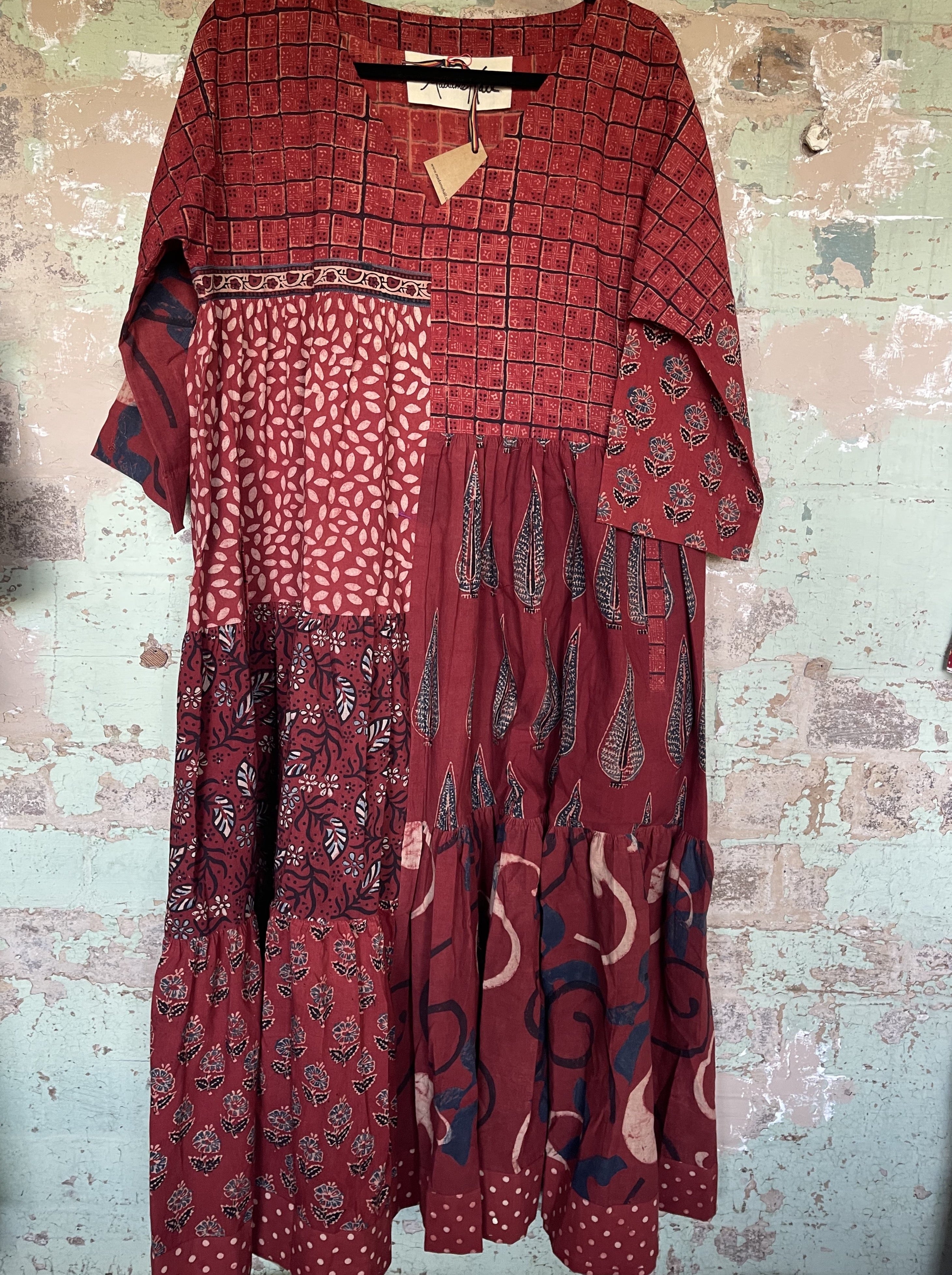 Handblock Printed Dress - AJRAKH RED S