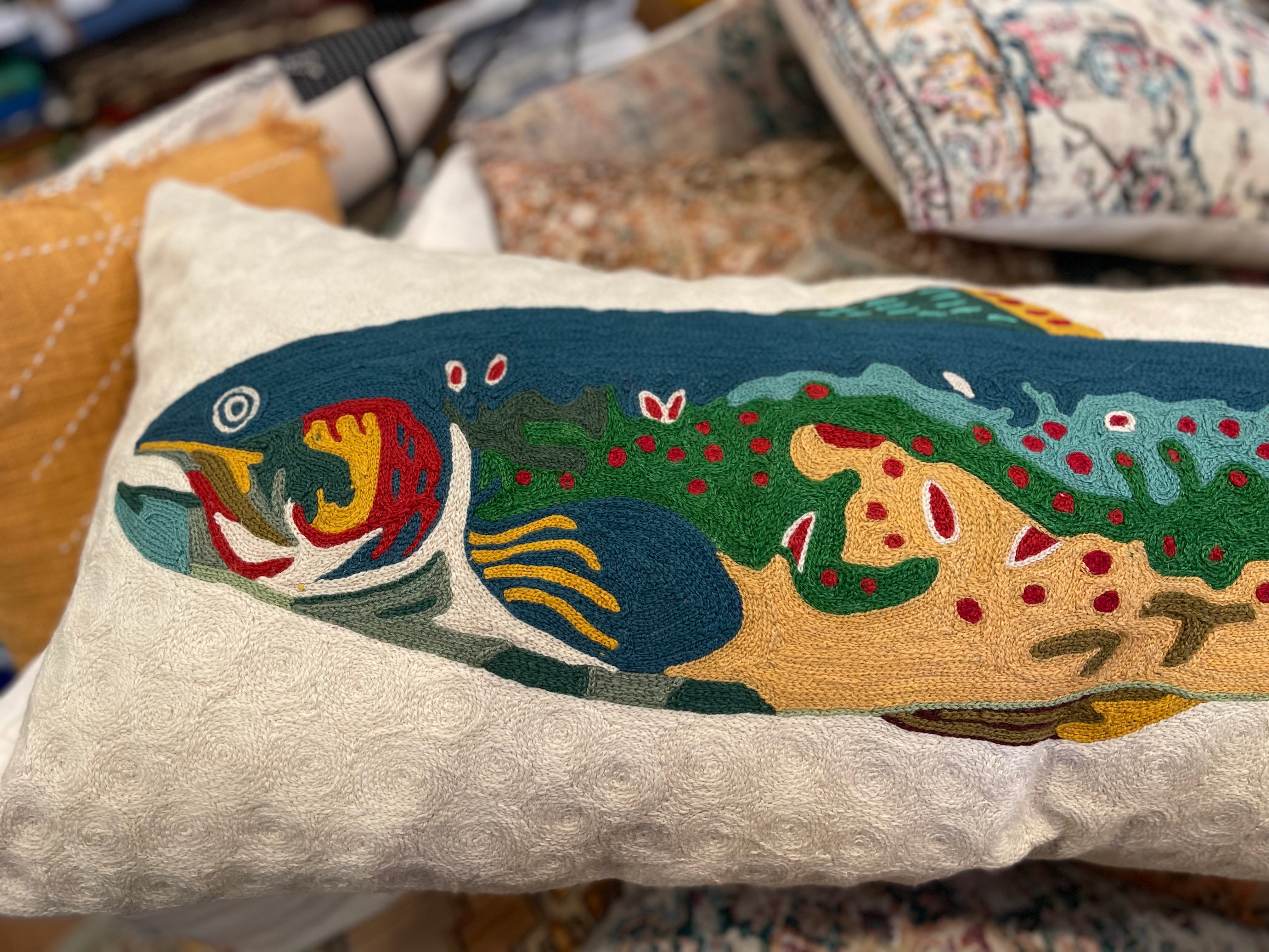 Kashmiri Wool Cushion- Summer Blue Trout