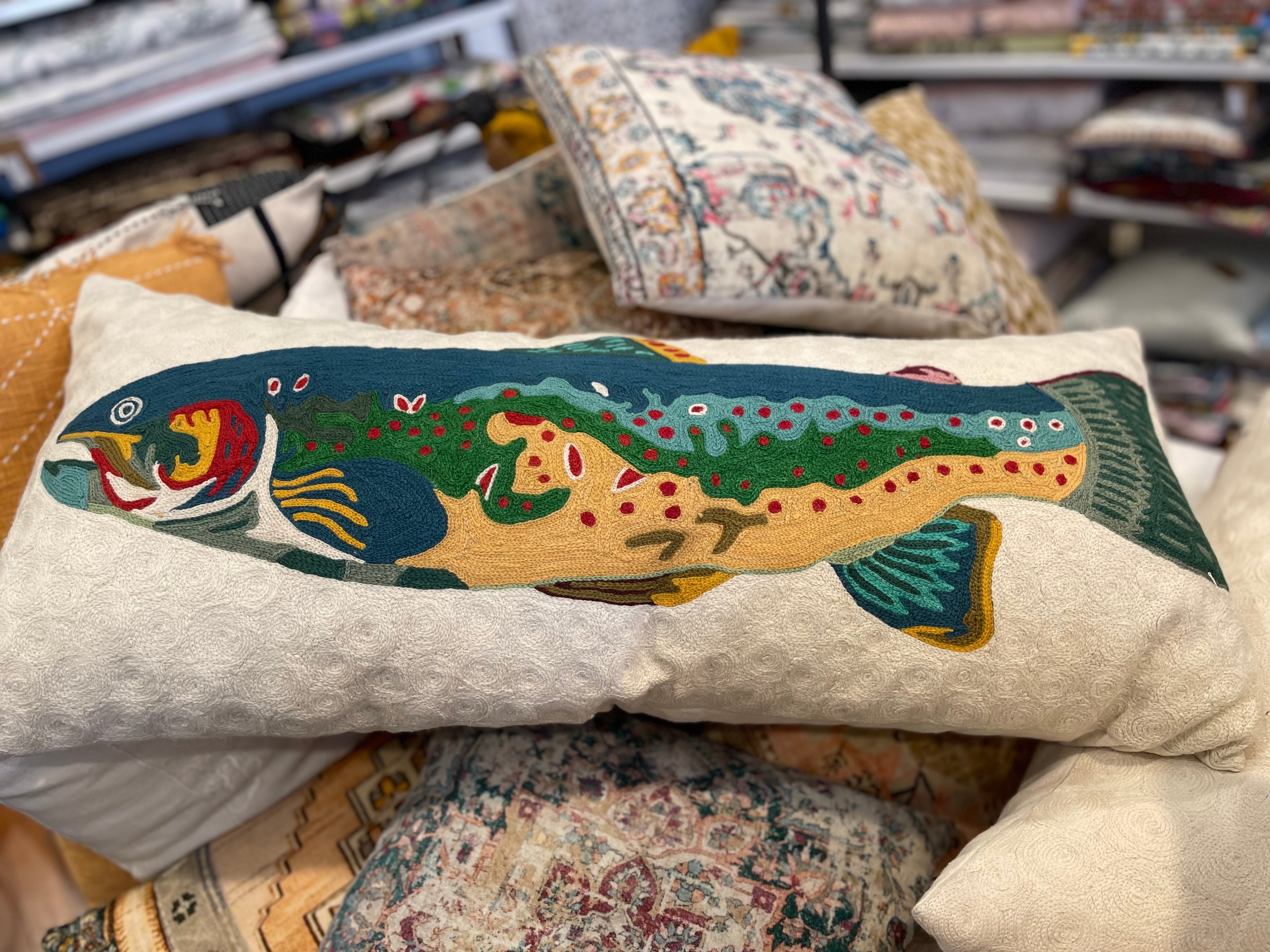 Kashmiri Wool Cushion- Summer Blue Trout