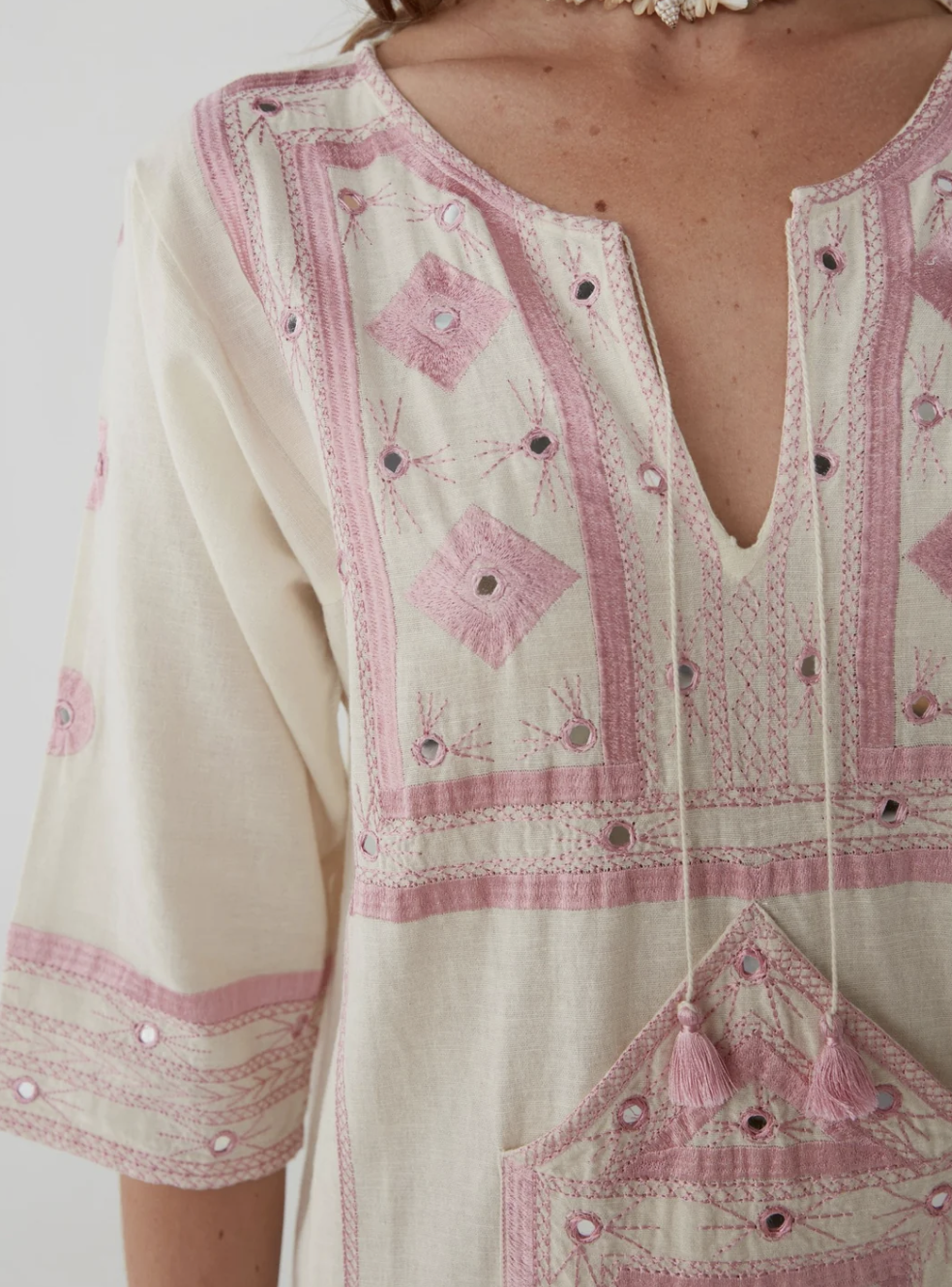 riley embroidered midi dress OTM Exclusive: Beaded Clara Dress in Coral M main image 1