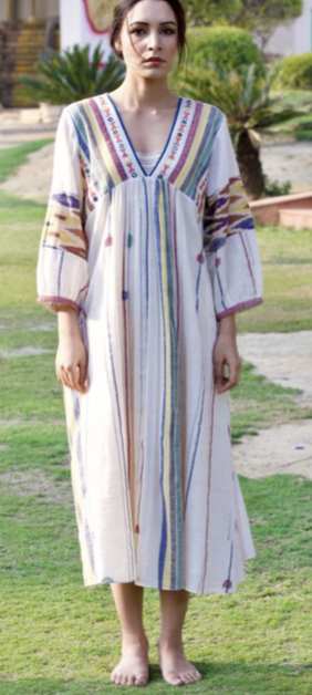 Jamdani Ikat Dress - Kala Cotton White