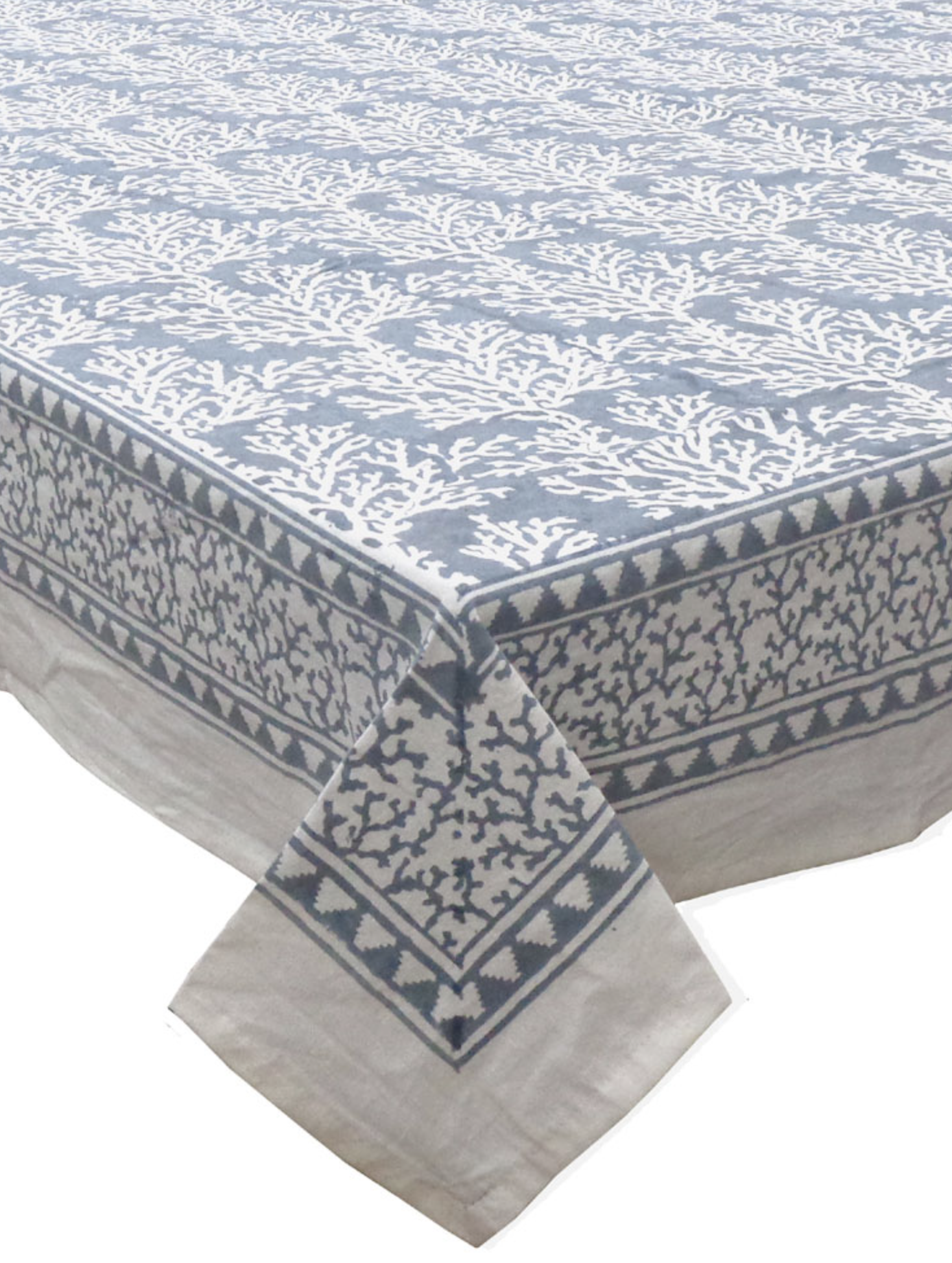 Handblock Printed Tablecloth Rectangular Long - Coral Grey