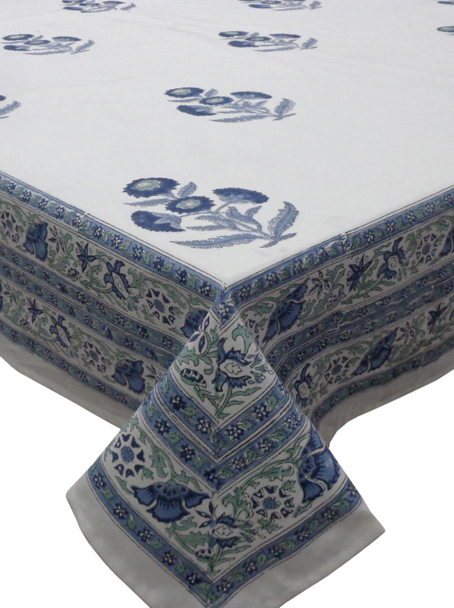 Handblock Printed Tablecloth Rectangular Long - Blue Marigold