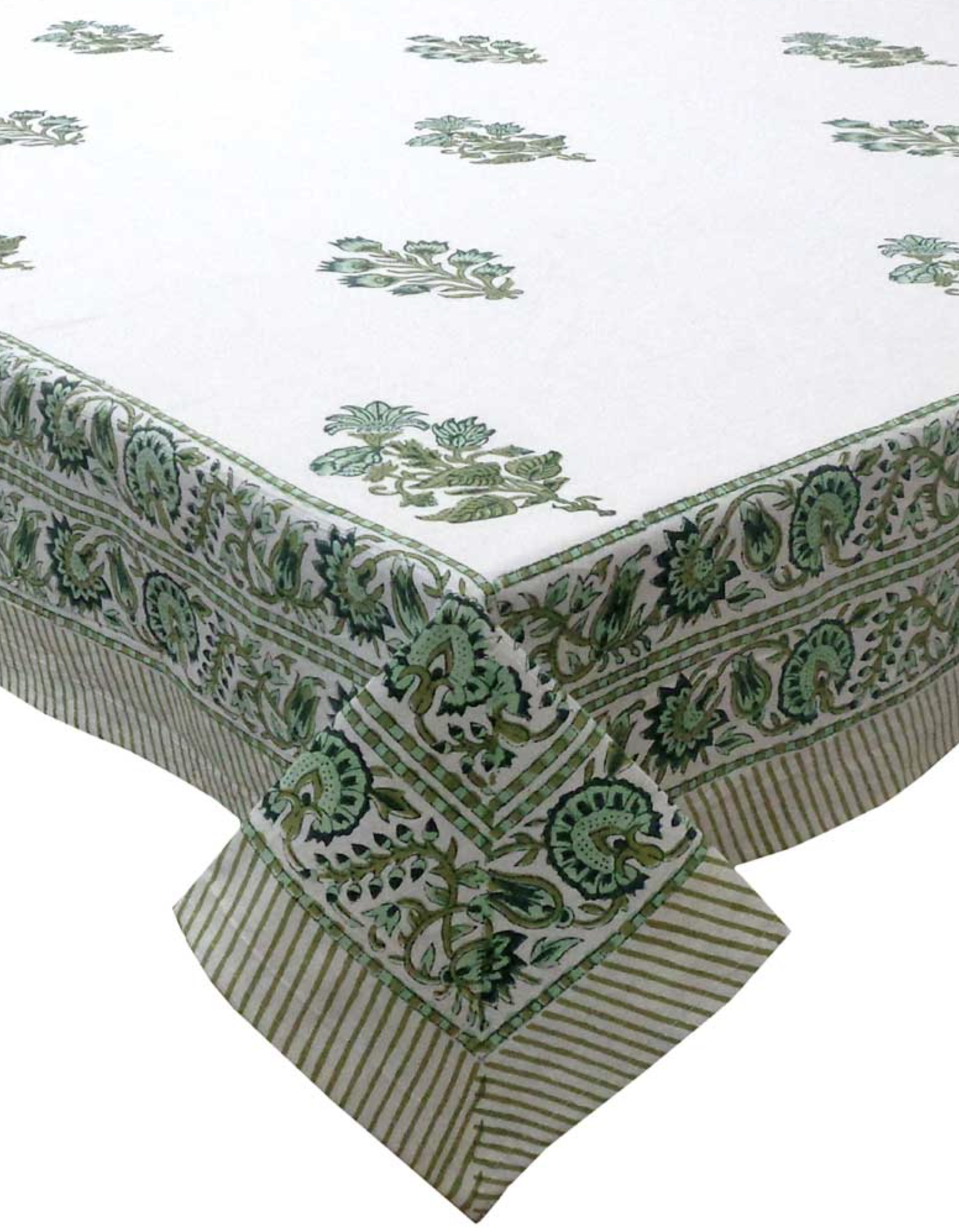 Handblock Printed Tablecloth Rectangular - Fresh Floral Green