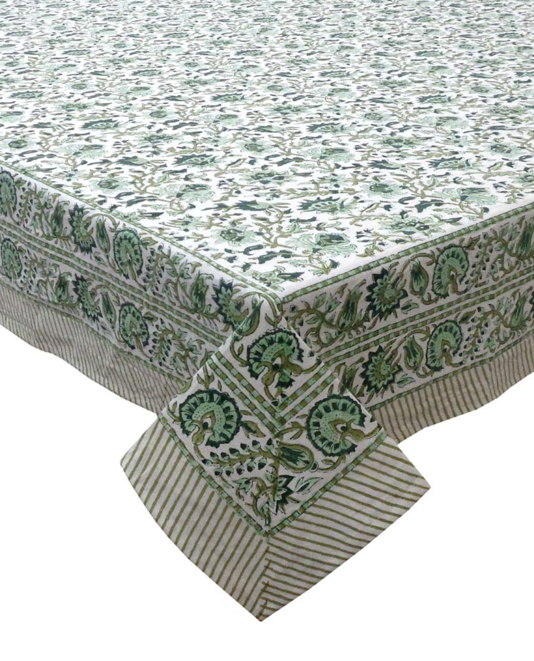 Handblock Printed Tablecloth Rectangular - Fresh Green Botanica