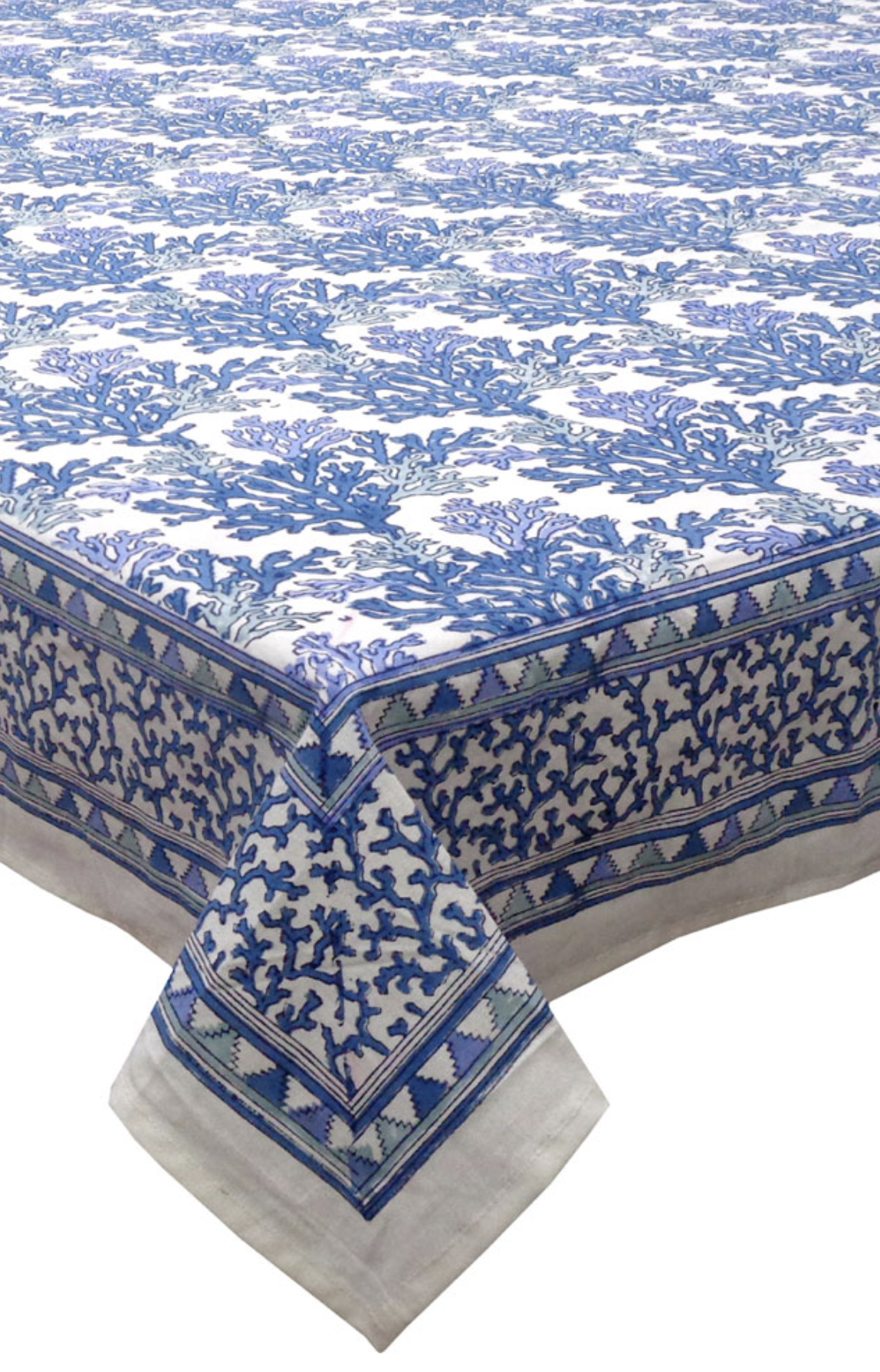 Handblock Printed Tablecloth Rectangular  - Coral Blue