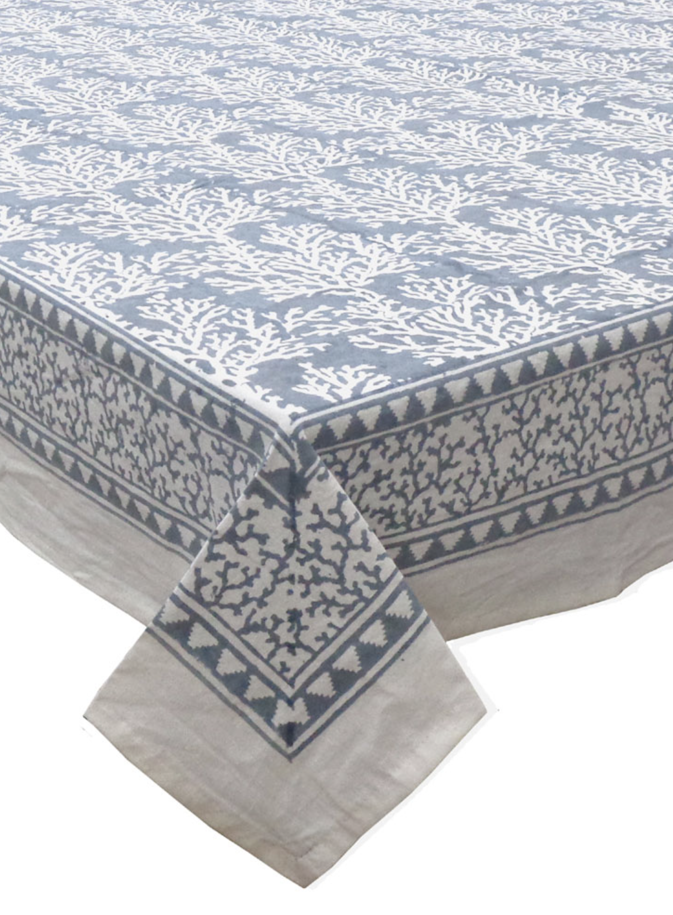 Handblock Printed Tablecloth Rectangular - Grey Coral