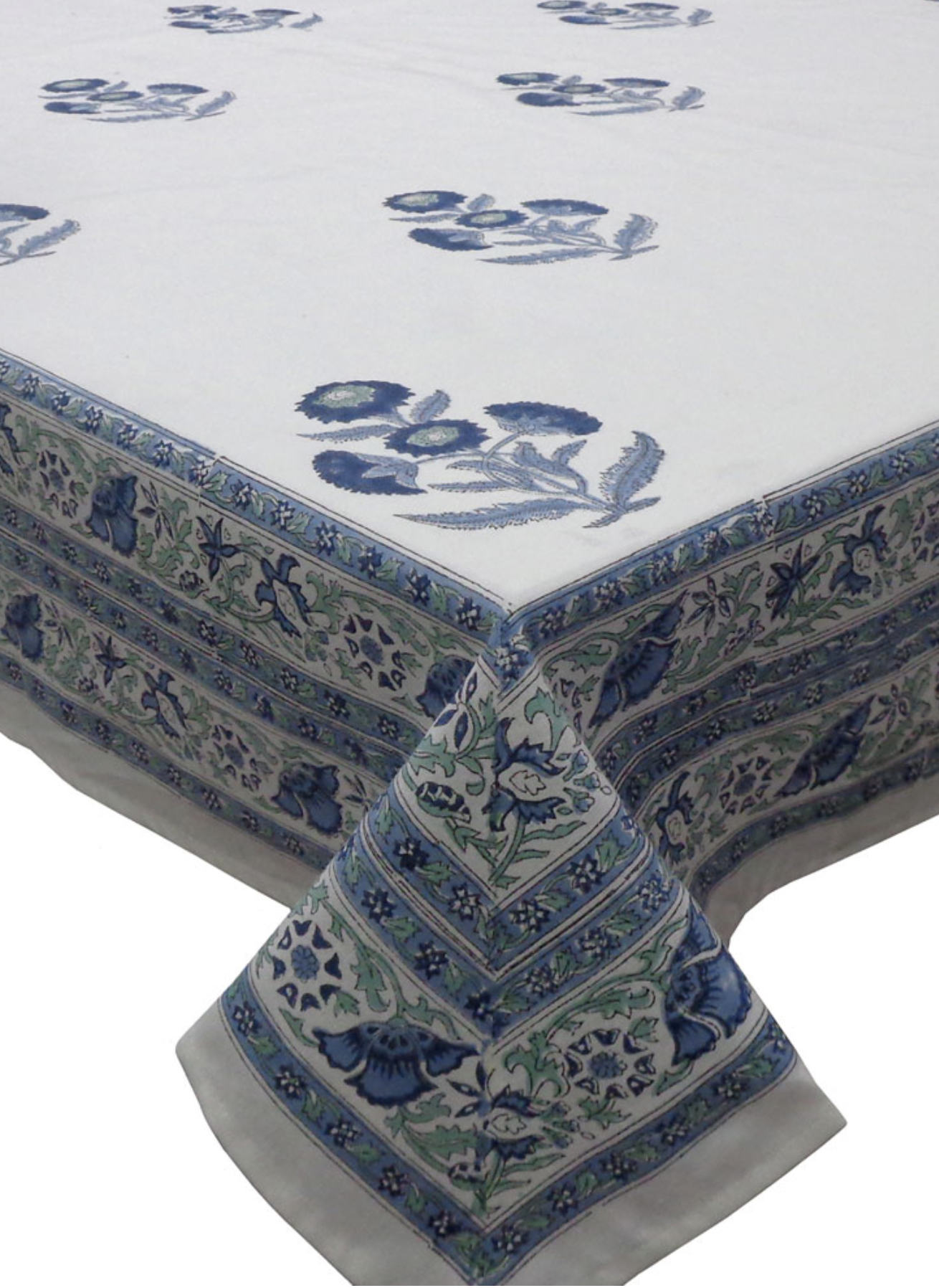 Handblock Printed Tablecloth Rectangular - Blue Marigold