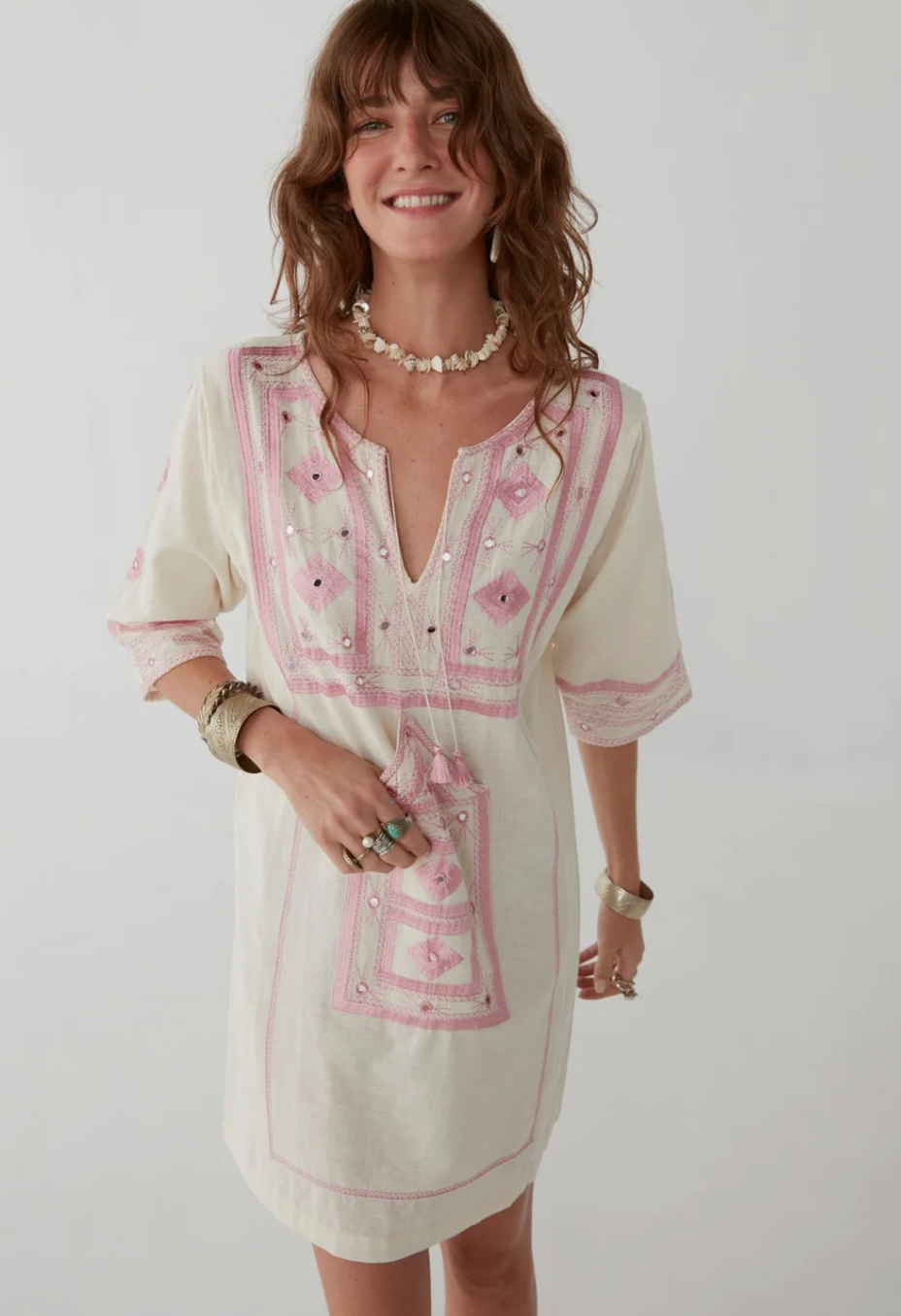 Clara Dress - Ibiza Ecru Coral