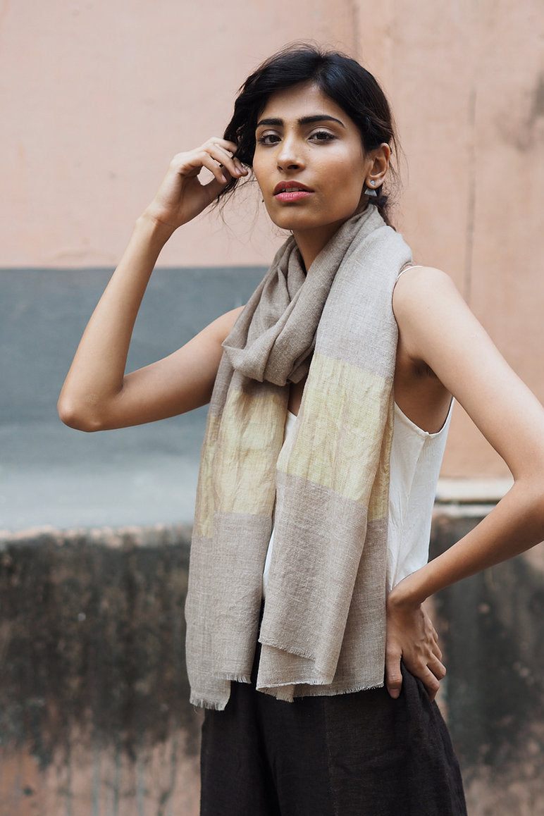 Pashmina Zari Scarf - Stone/ Gold