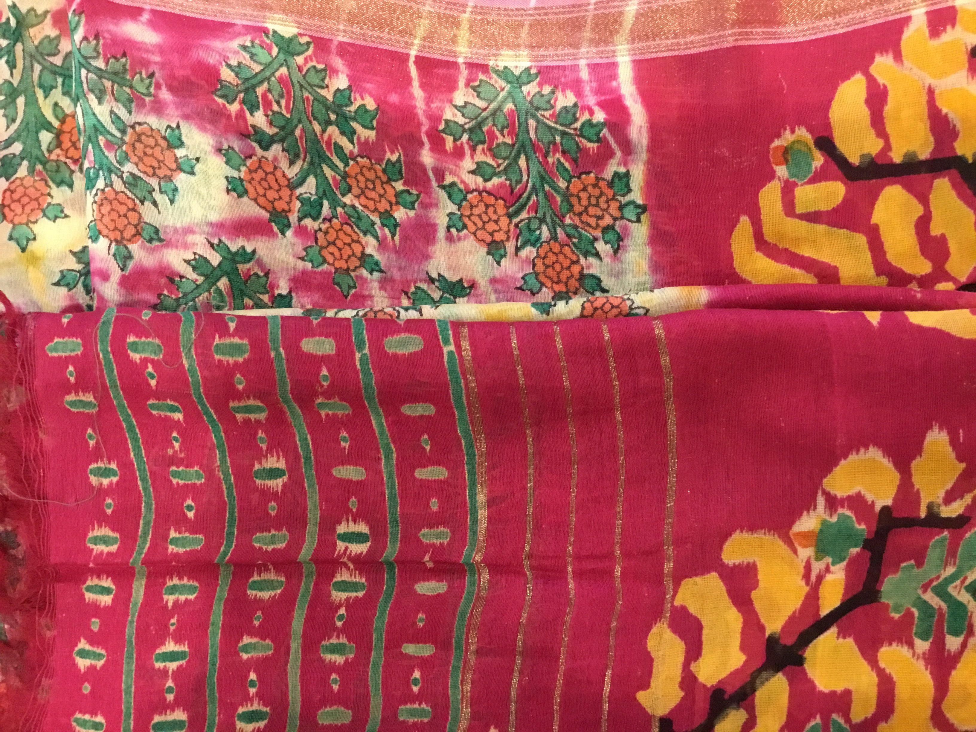 Chanderi Silk Cotton Scarf - Magenta  Marigold