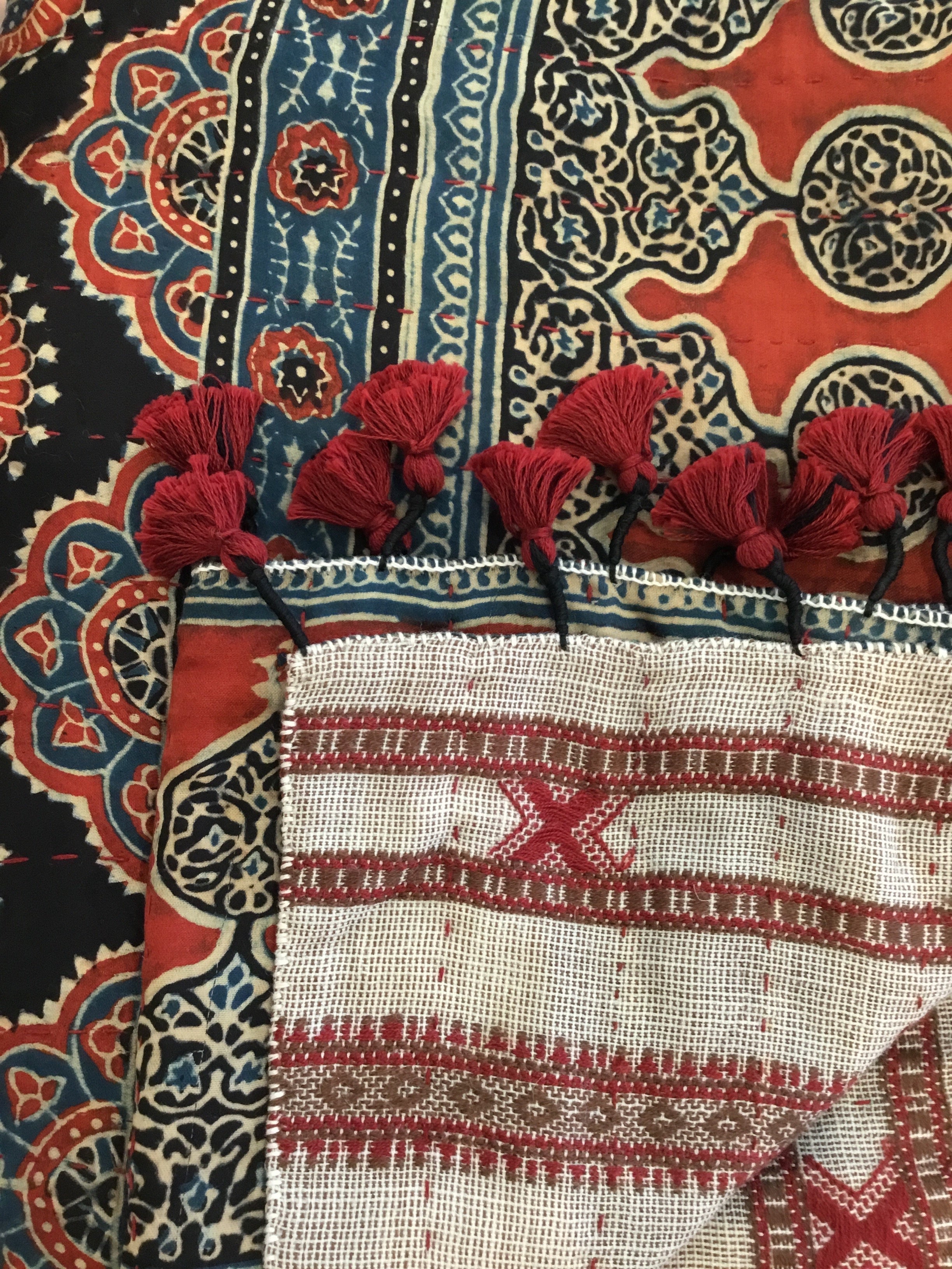 Ajrakh handloomed double sided quilted wool and silk wrap