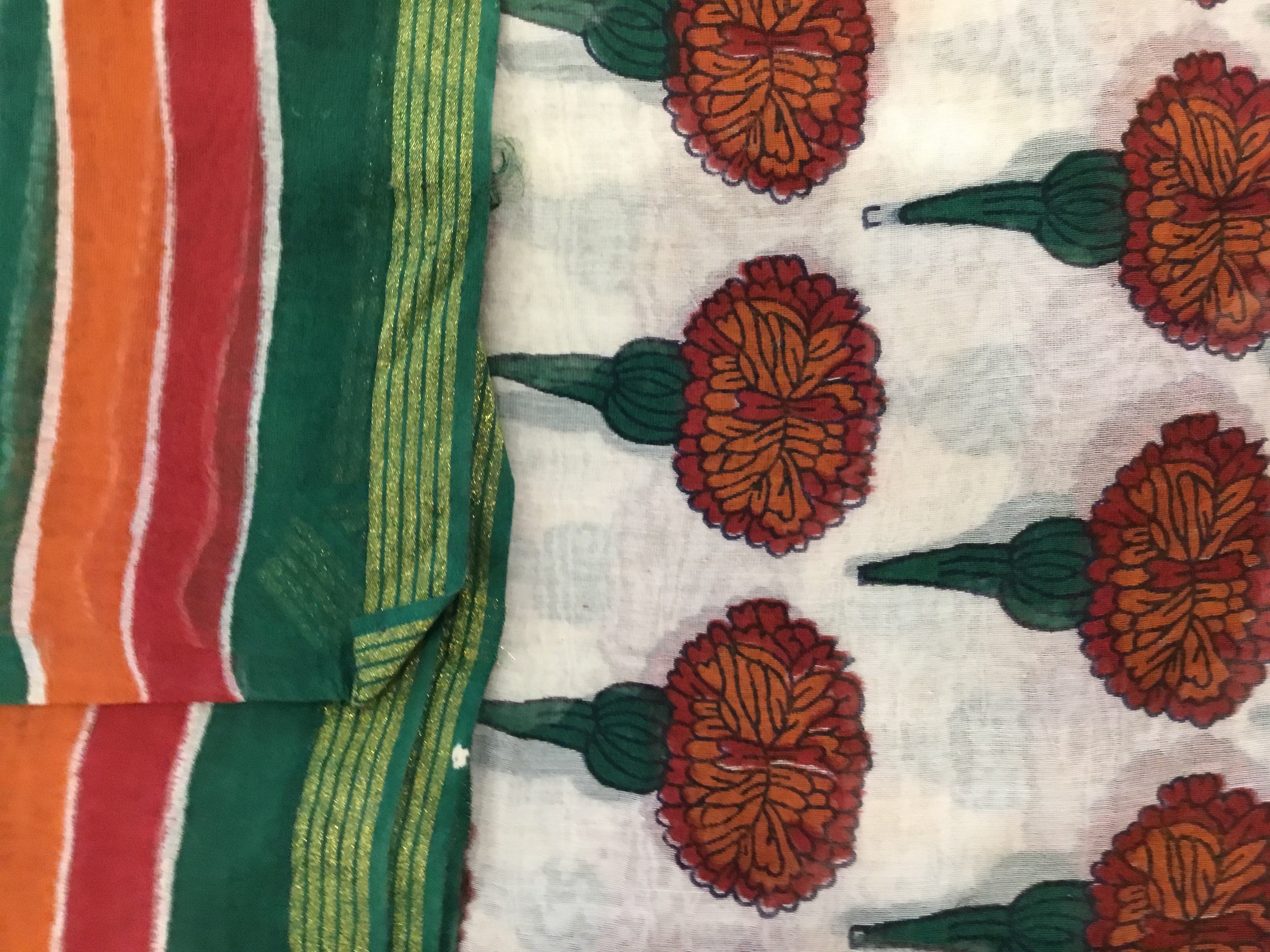 Handblock Printed Chanderi Silk Cotton Scarf - Marigolds