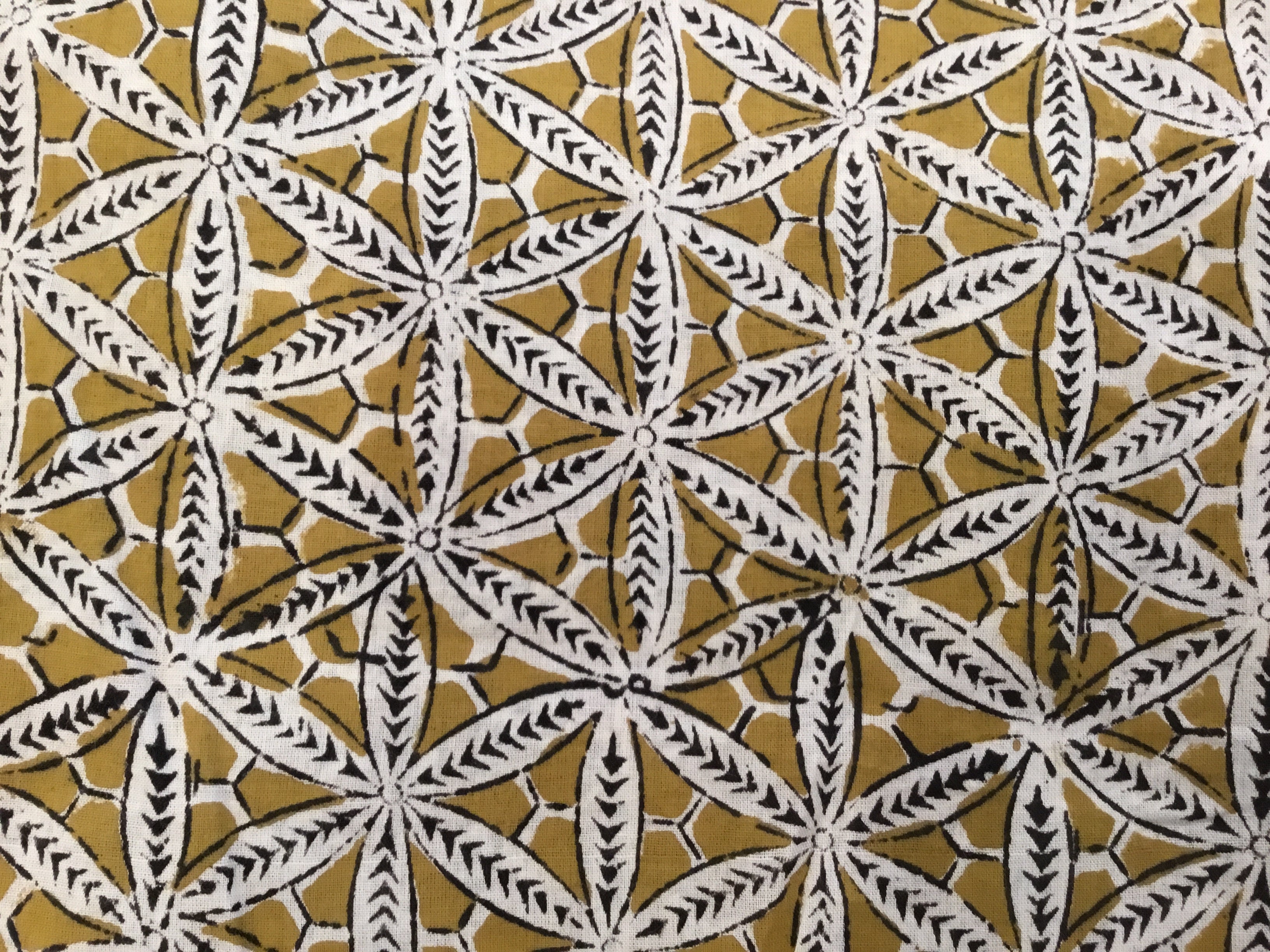 HANDBLOCK PRINTED CURTAIN - MUSTARD CORAL